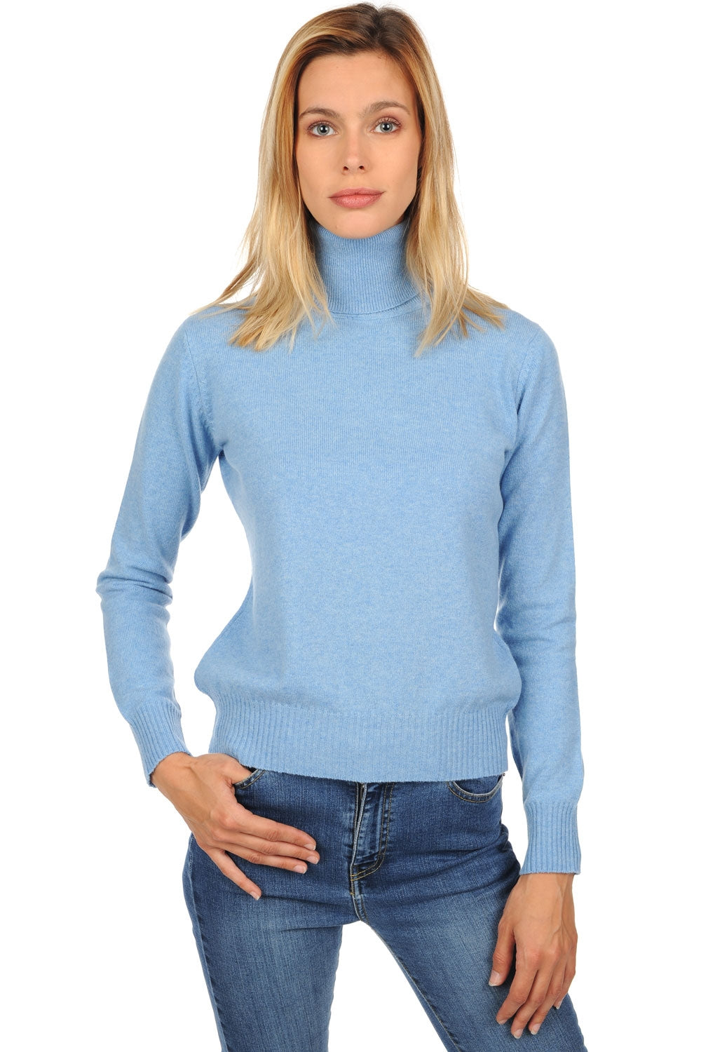 Lili in cashmere for women - flecked azure blue - Mahogany