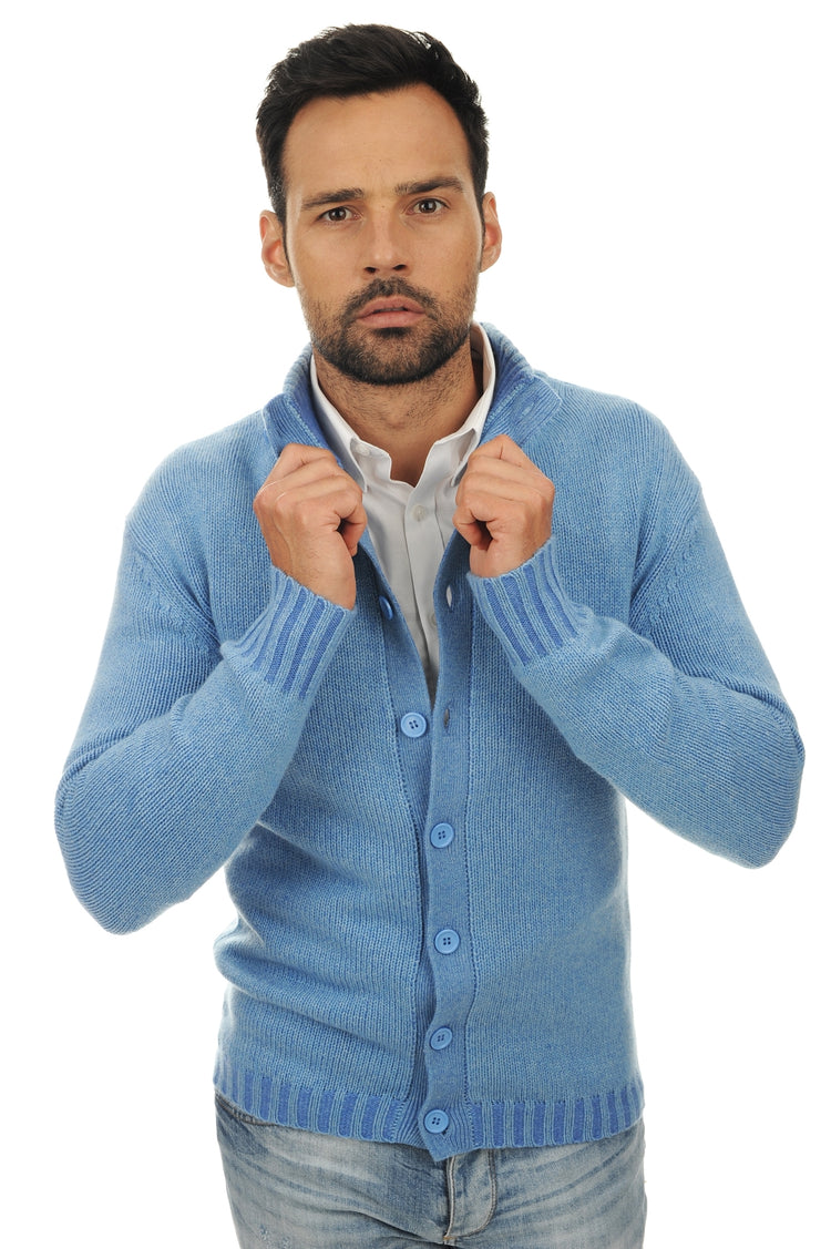Cashmere cardigan, 100% Cashmere, men, high neck / funnel neck, button fastening, straight fit, long sleeves, chunky / 6 plies and more, regular knit, Mahogany