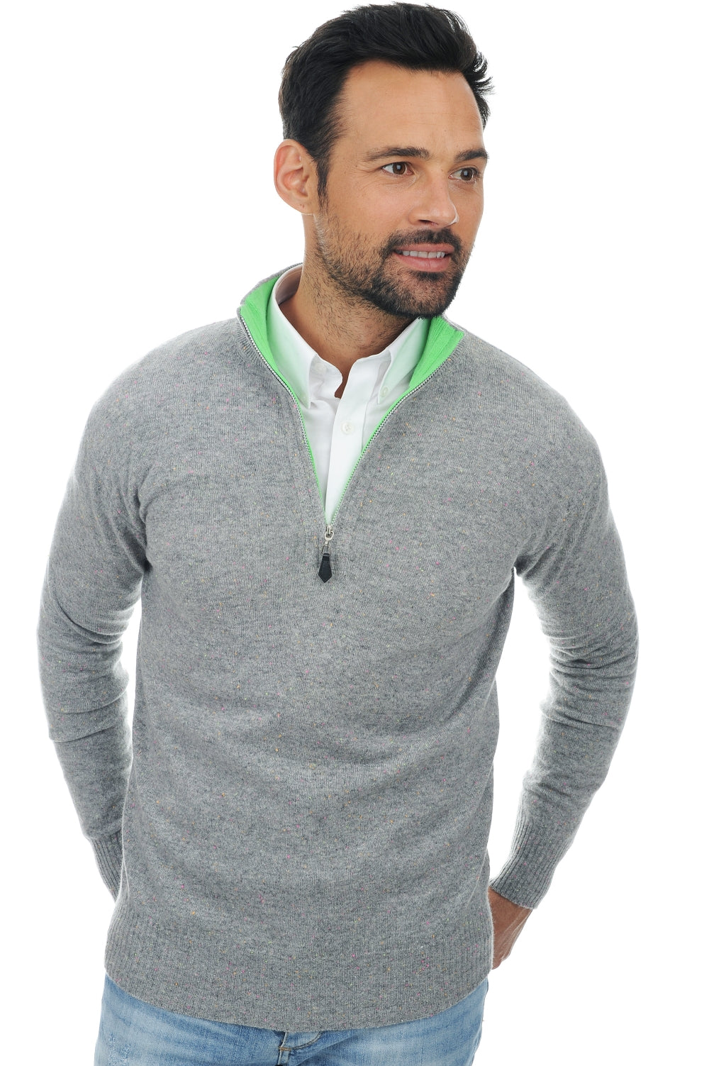 Henri men's cashmere - neon grey-neon green - Mahogany