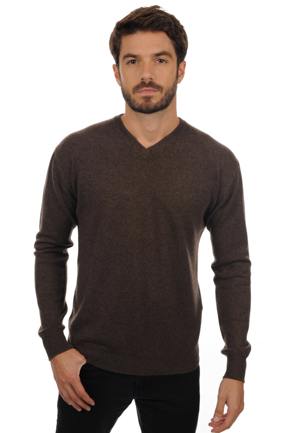 Maddox men's cashmere jumper - brown marl - Mahogany