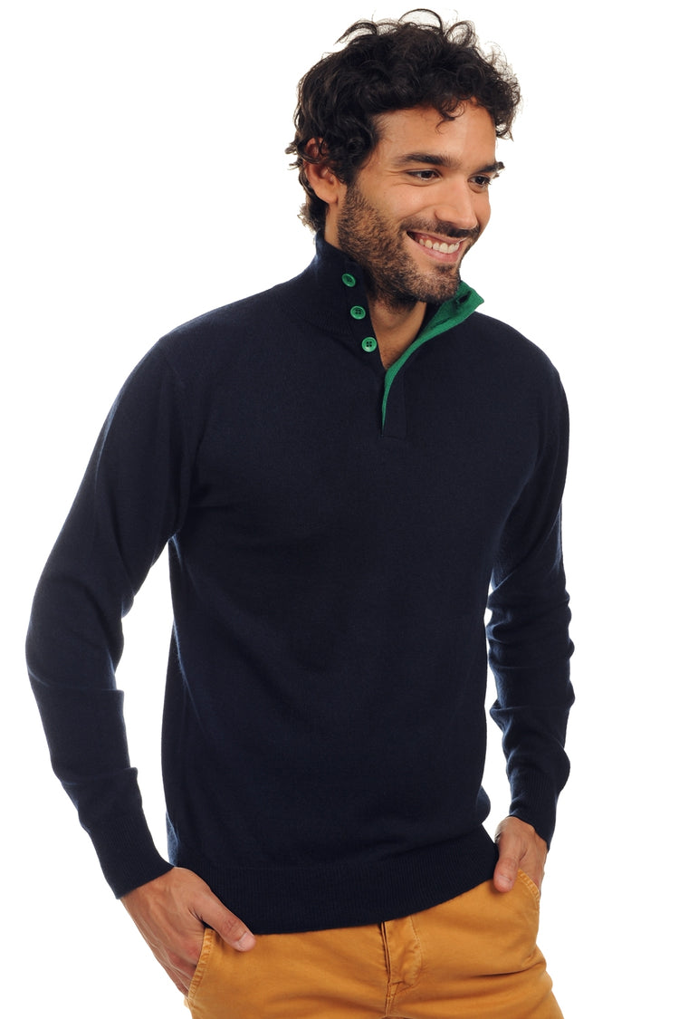 Gauvain men's cashmere jumper - dark navy / English green - Mahogany