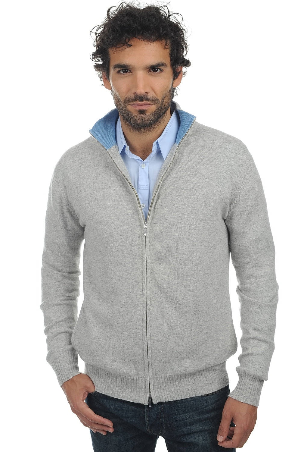 Ronald in men's cashmere - flecked flannel-flecked azure blue - Mahogany