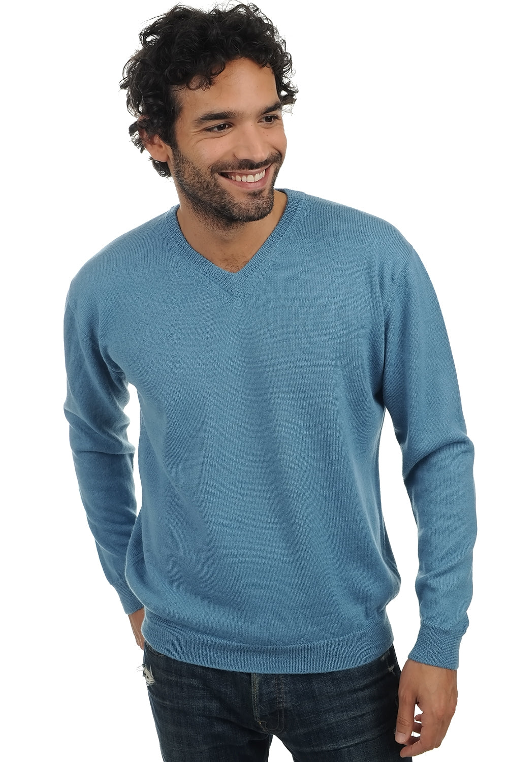 Gaspard-Alpaga men's baby alpaca - Baltic blue - Mahogany