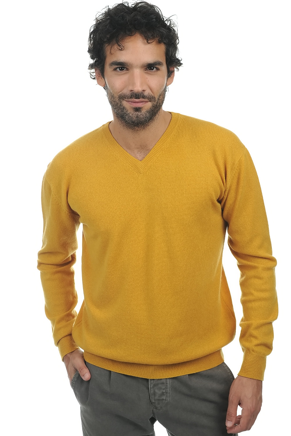 Maddox men's cashmere jumper - mustard - Mahogany