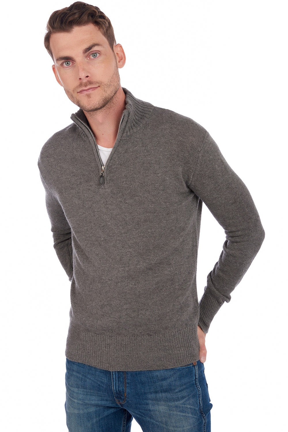 Donovan men's cashmere jumper - marl marmot - Mahogany