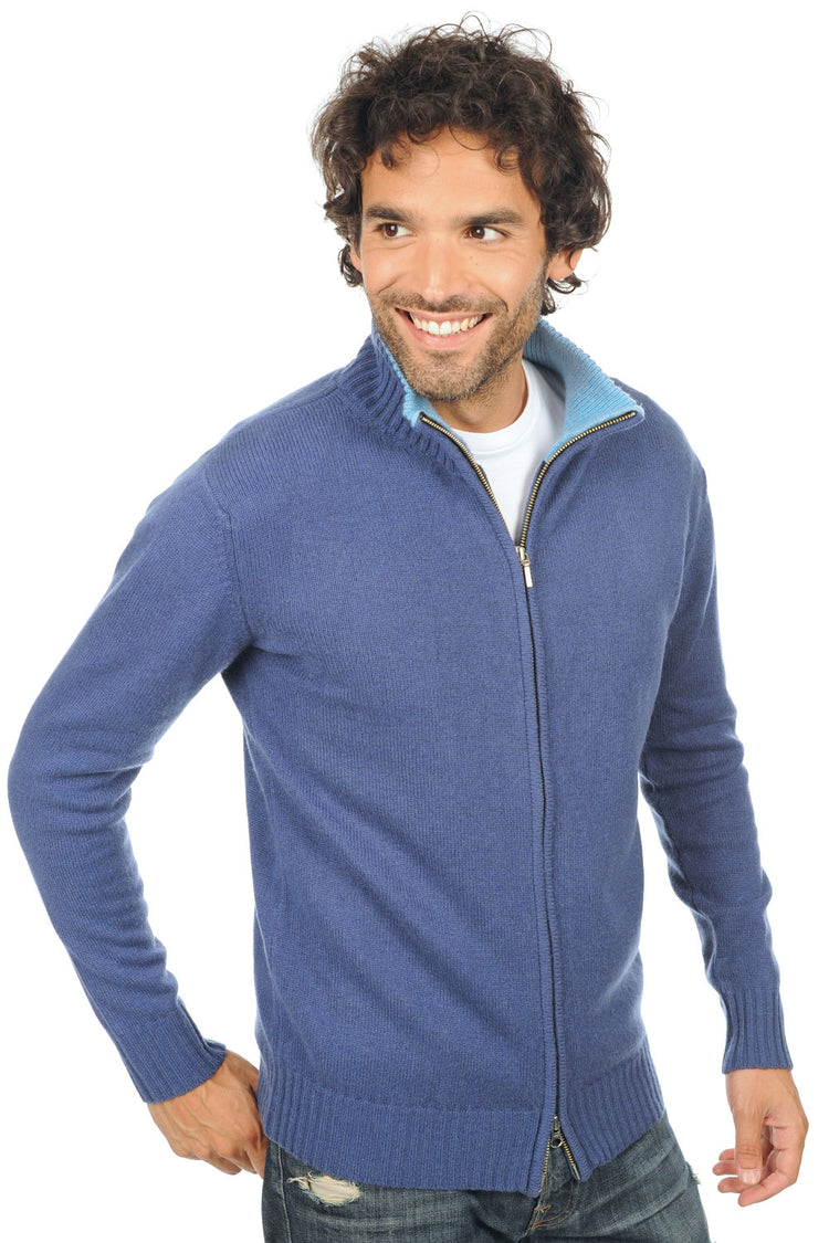 Cashmere cardigan, 100% cashmere, men, roll neck / funnel neck, zip fastening, straight cut, long sleeves, fine knit, Mahogany