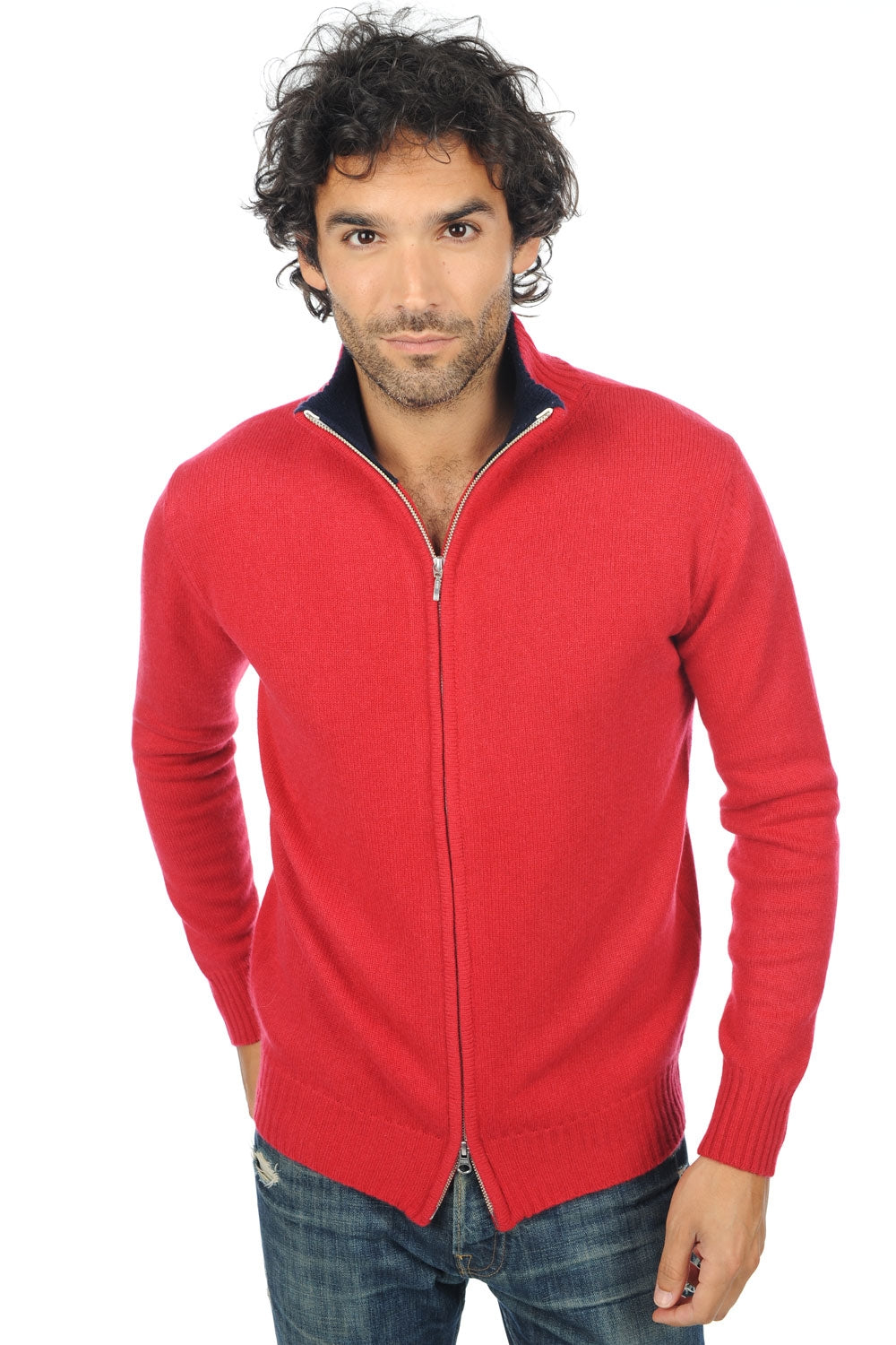 Maxime men's cashmere jumper - velvet red-dark navy - Mahogany