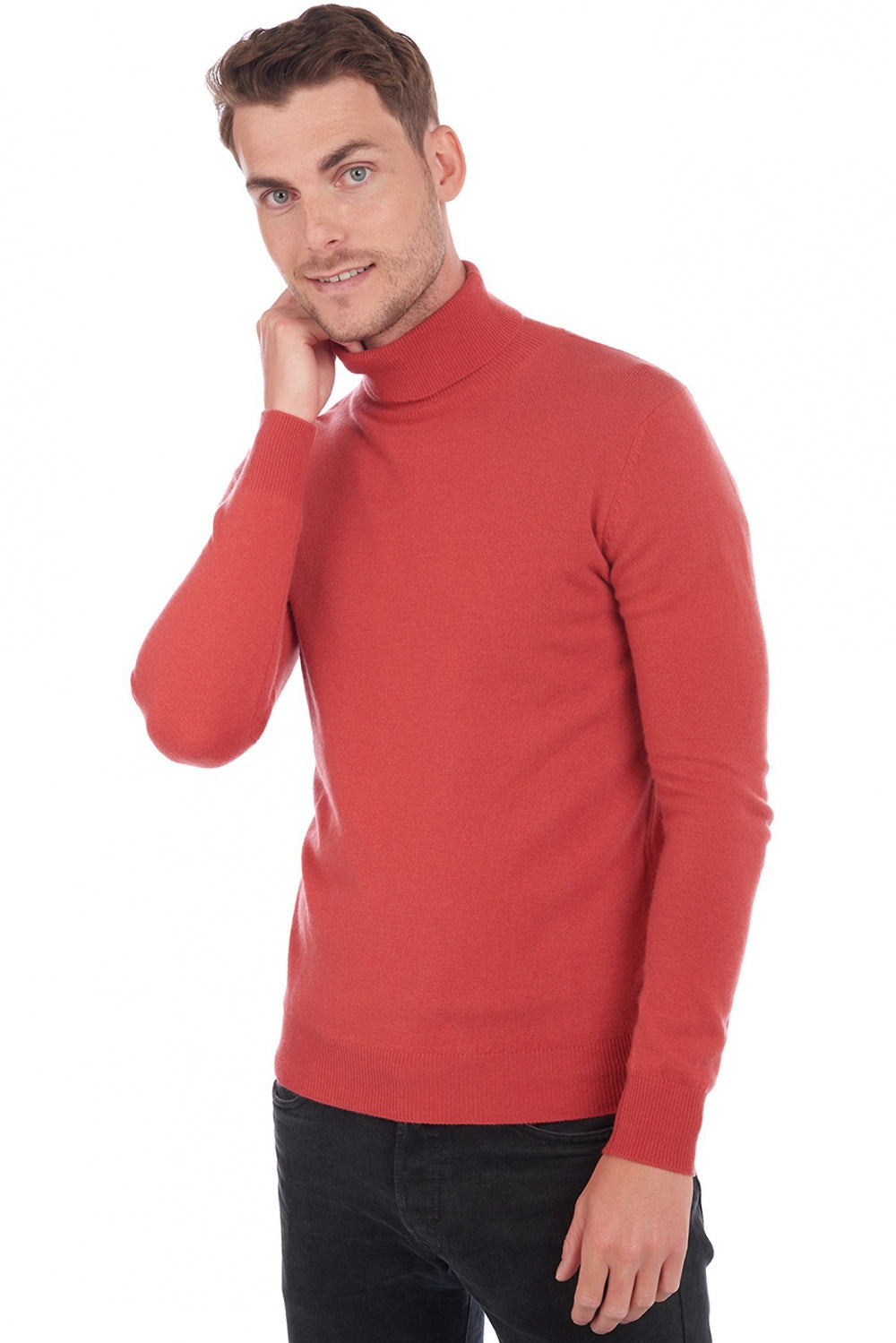 Tarry men's cashmere jumper - quite coral - Mahogany