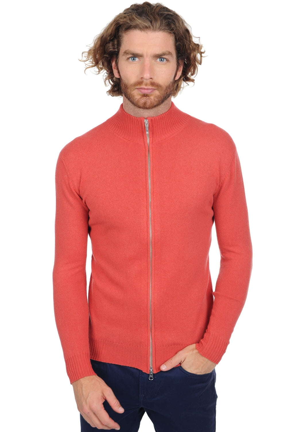 Thobias men's cashmere jumper - quite coral - Mahogany