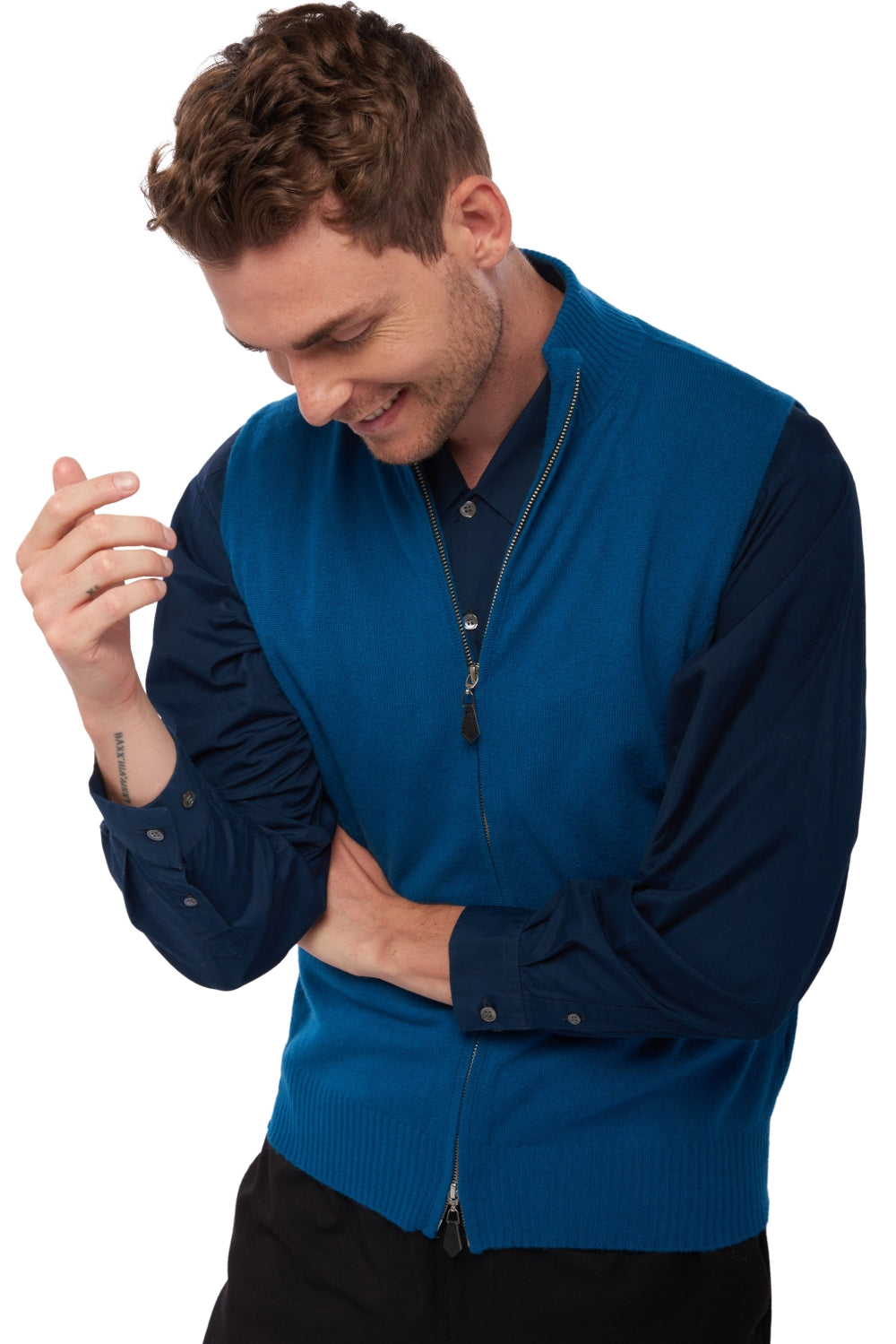 Dali men's cashmere jumper - teal - Mahogany