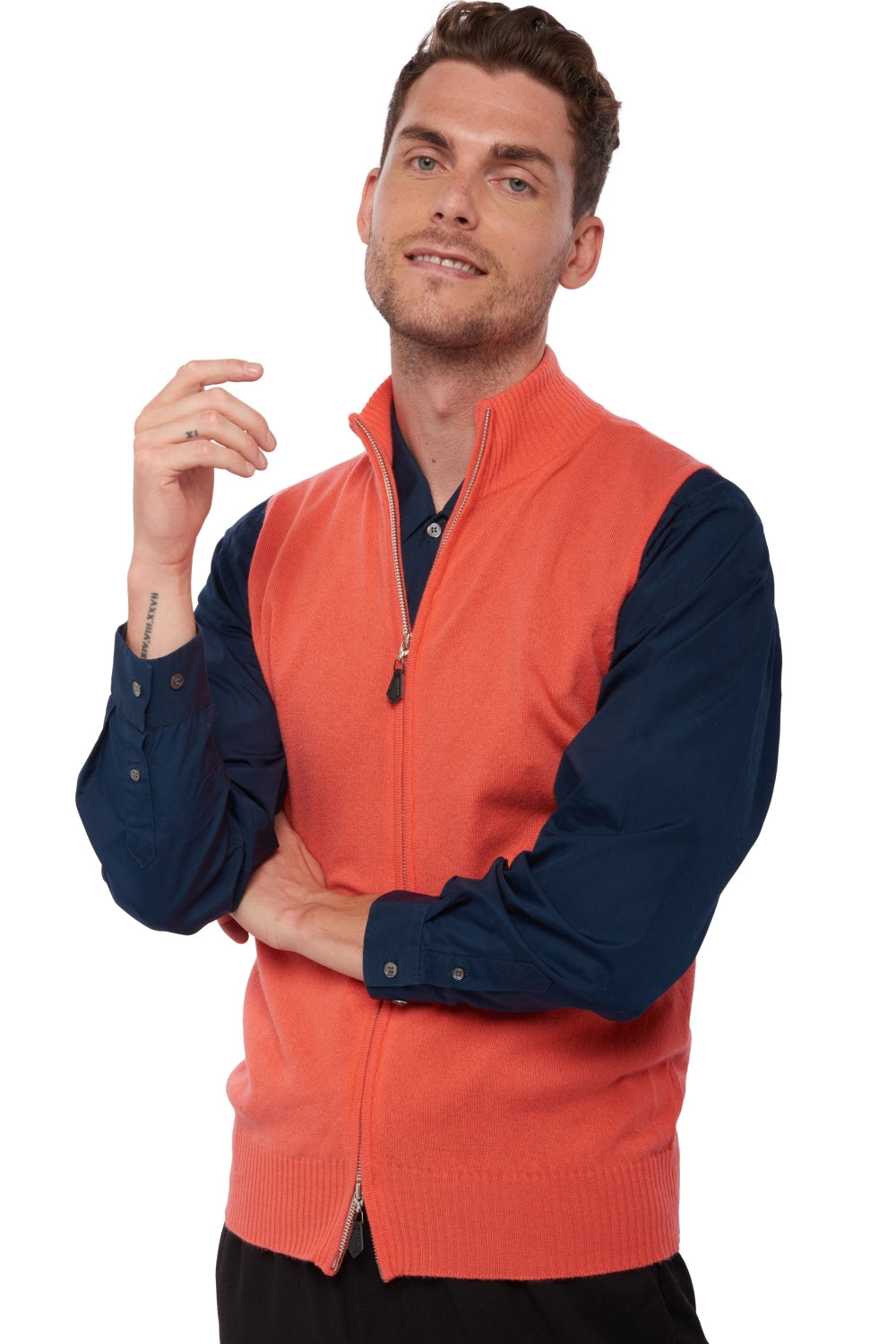 Dali men's cashmere jumper - bright coral - Mahogany