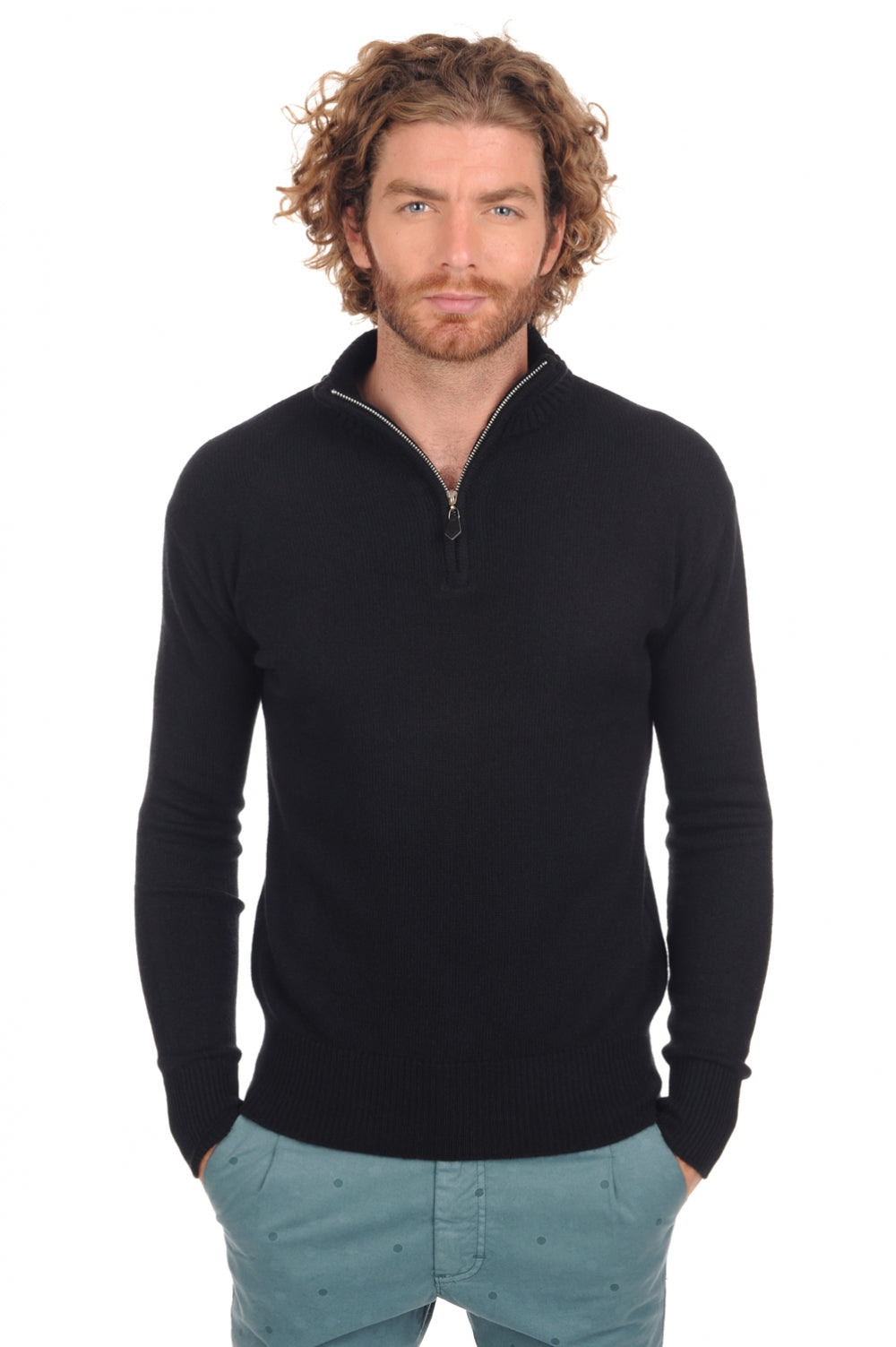 Cashmere jumper, 100% Cashmere, men, trucker collar, zip fastening, straight fit, long sleeves, regular / 2 and 4 ply, standard knit, Mahogany