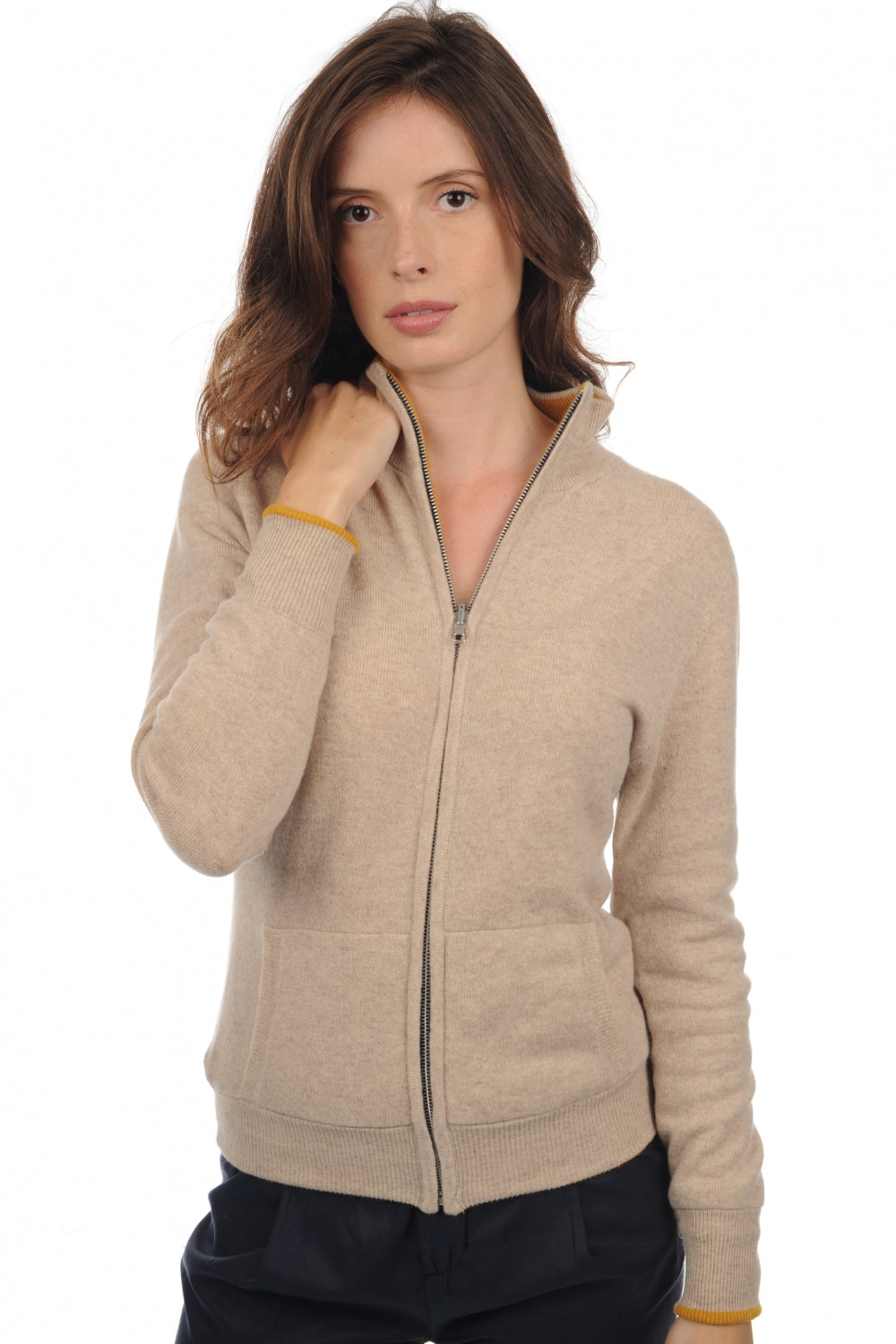 Akemi women's cashmere - timeless beige / mustard - Mahogany