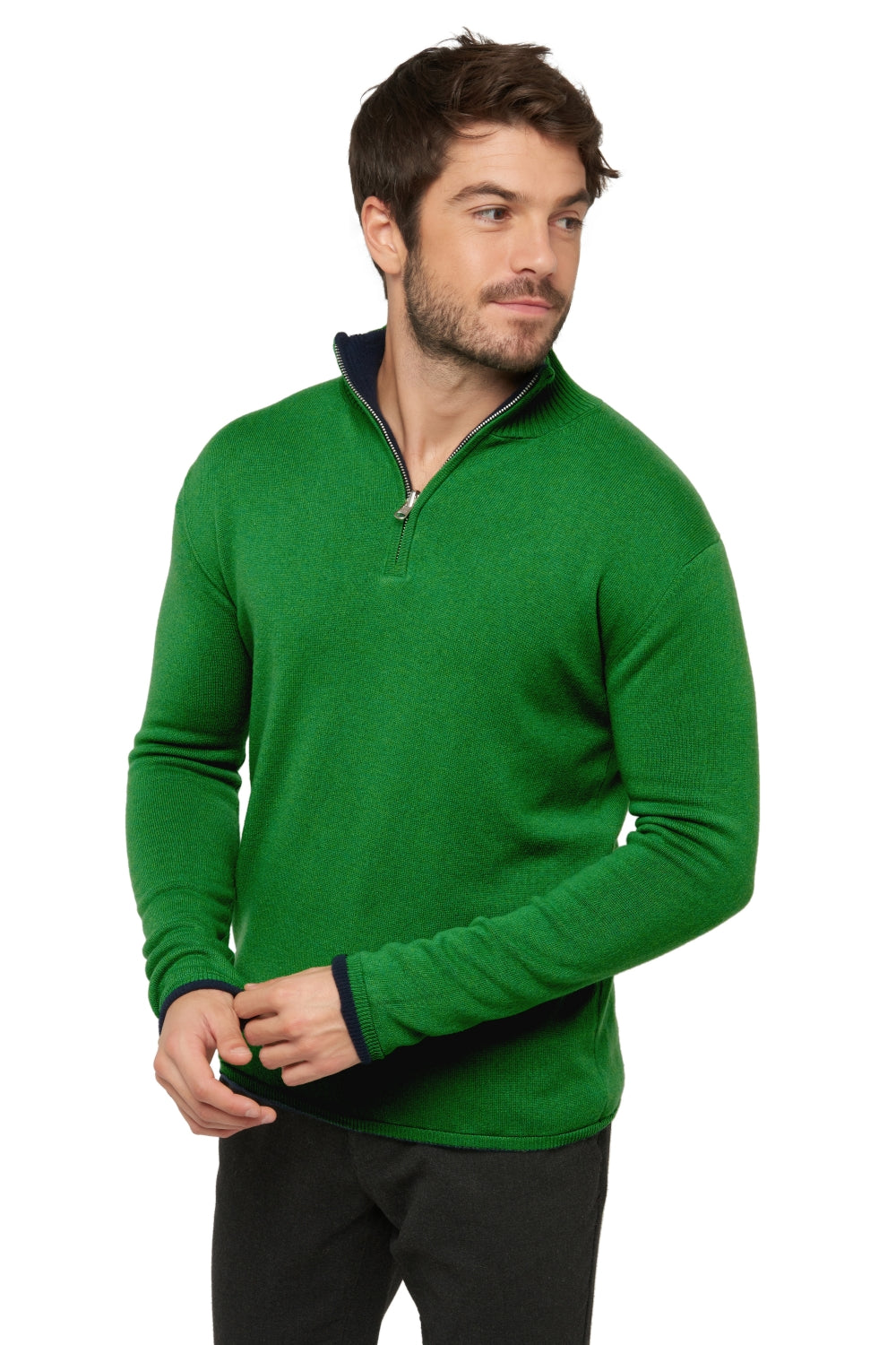 Cilio men's cashmere jumper - dark navy / basil - Mahogany