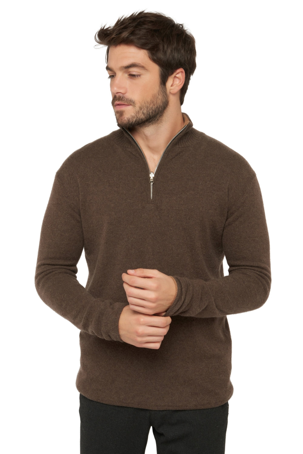Cilio men's cashmere jumper - marl brown / marl camel - Mahogany