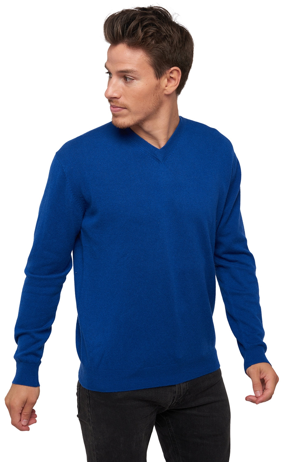 Cashmere jumper, 100% Cashmere, men, V-neck, straight cut, long sleeves, standard / 2 and 4 ply, standard knit, Mahogany