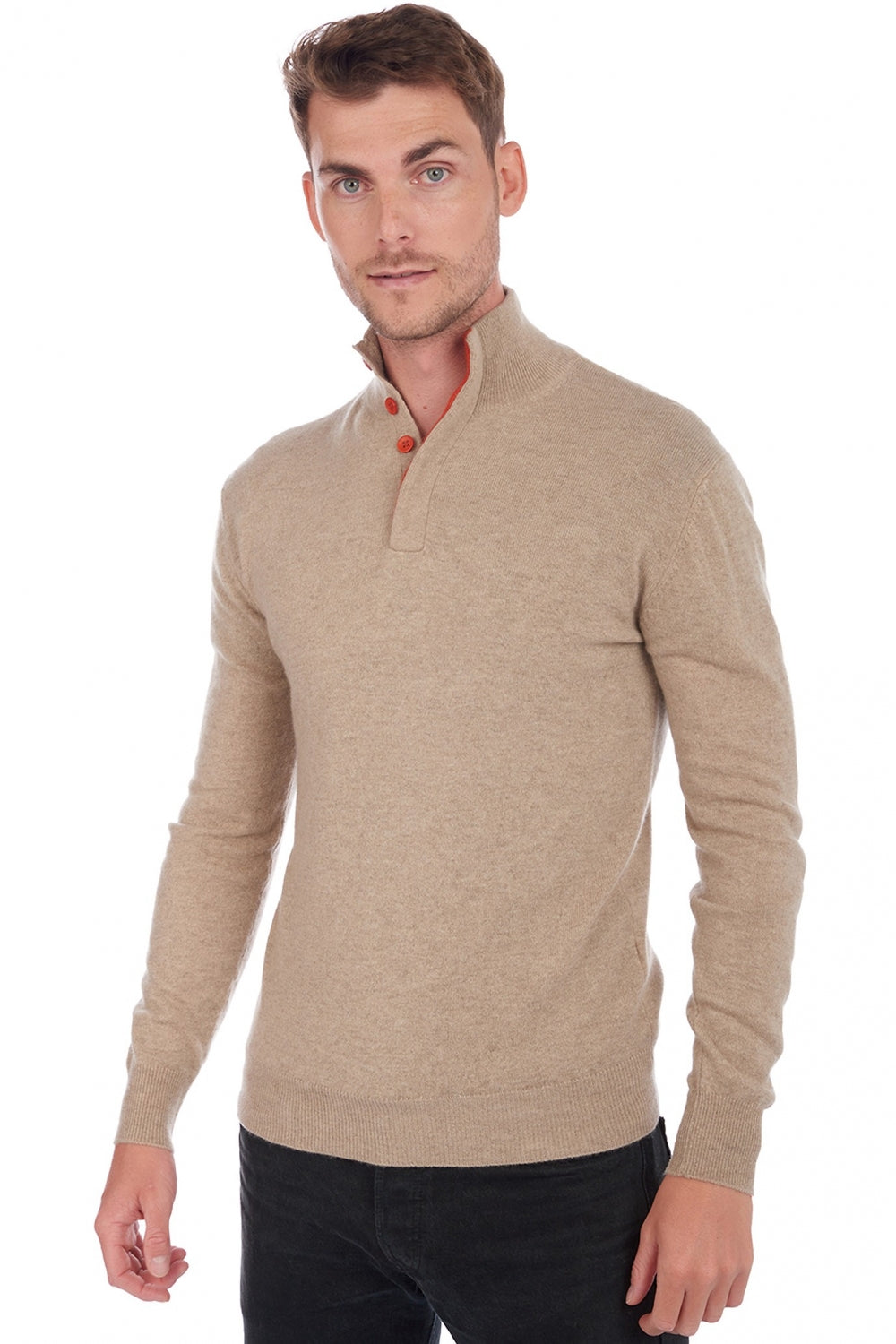 Gauvain men's cashmere jumper - natural brown / paprika - Mahogany