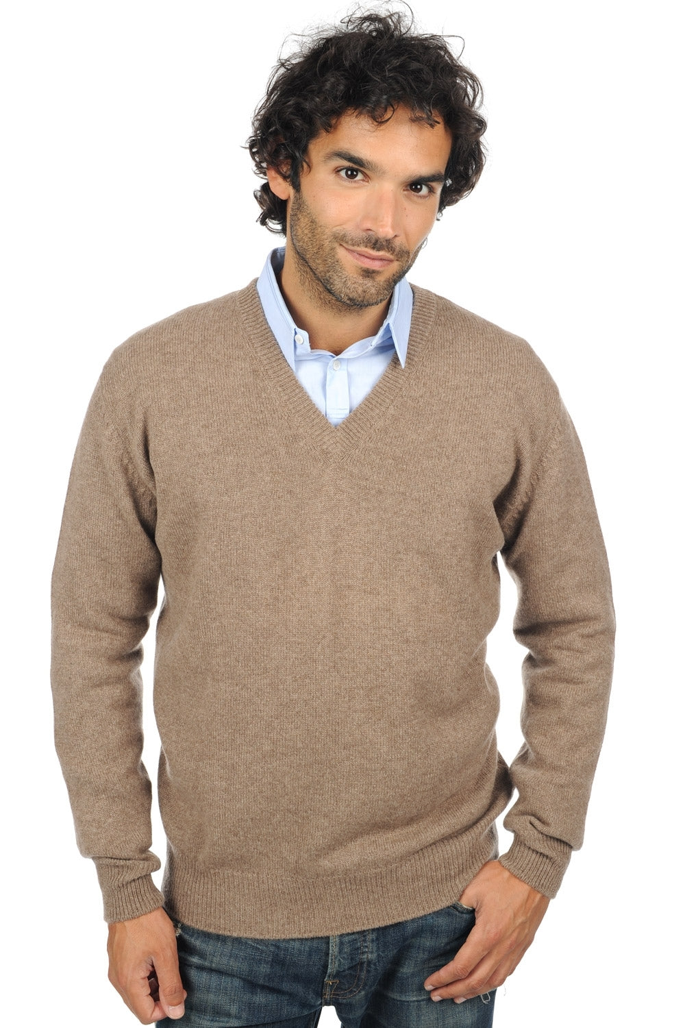 Hippolyte 4F men's cashmere jumper - natural brown - Mahogany