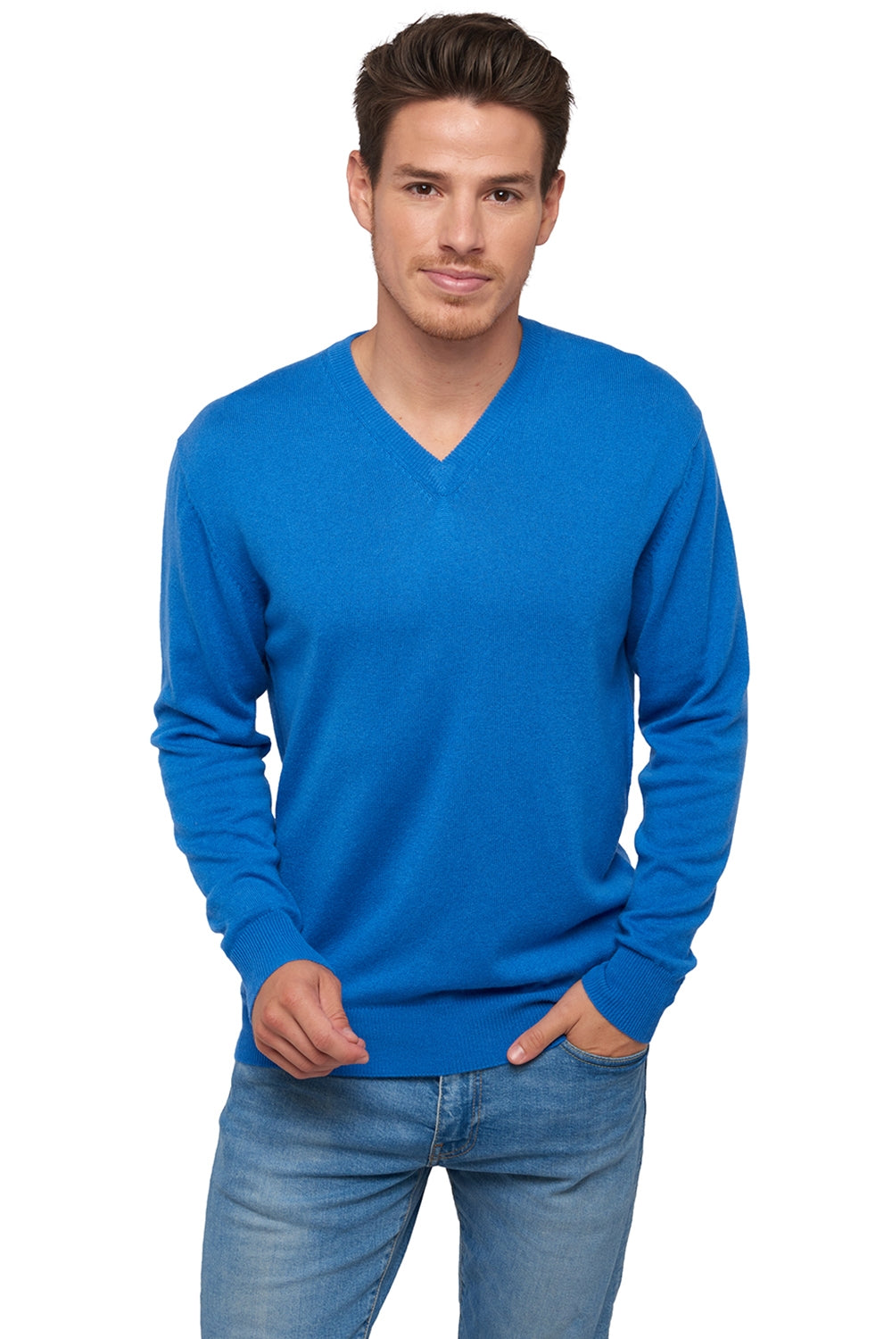Hippolyte 4F men's cashmere jumper - tetbury blue - Mahogany