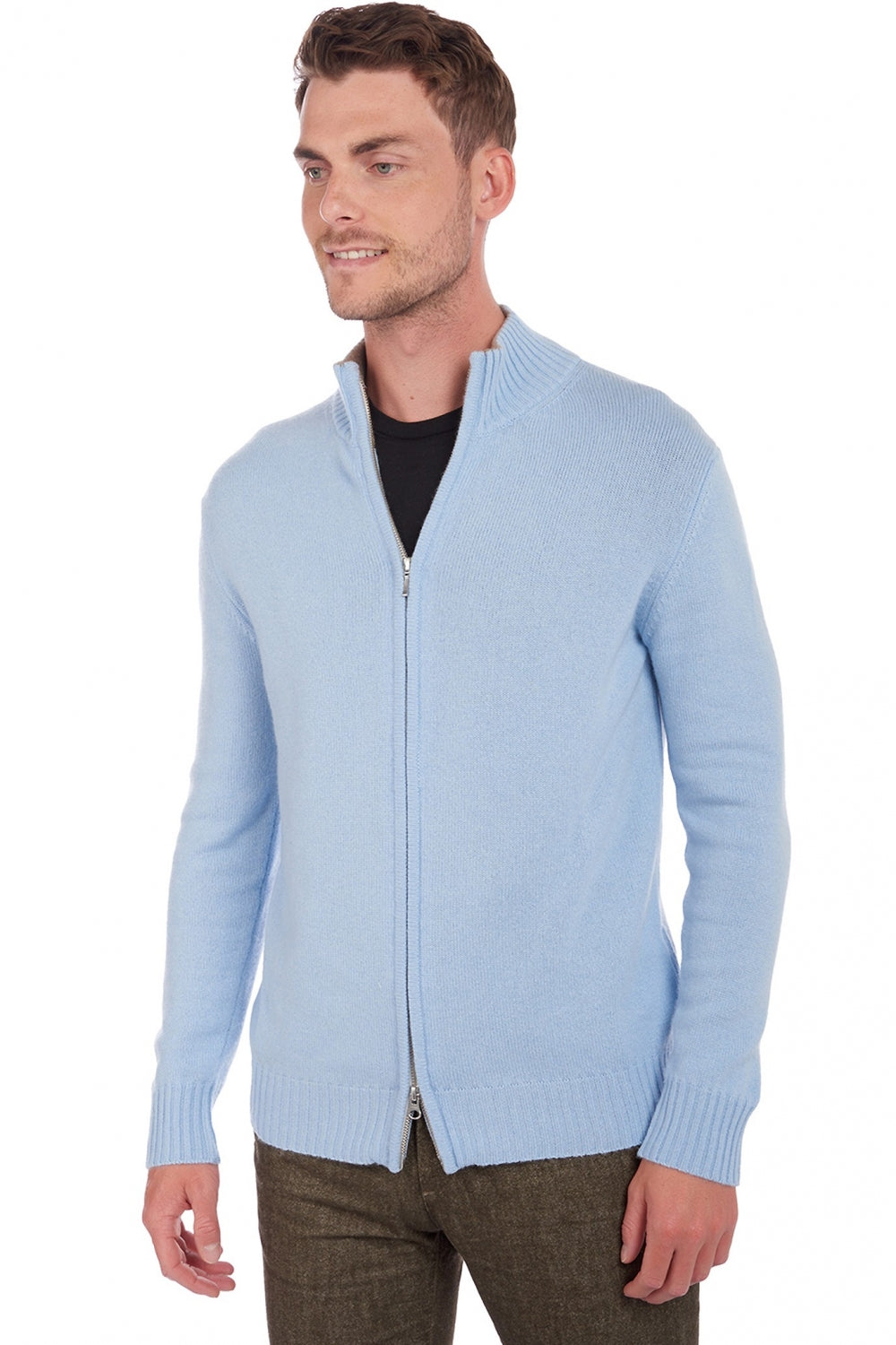 Maxime men's cashmere jumper - sky / natural brown - Mahogany