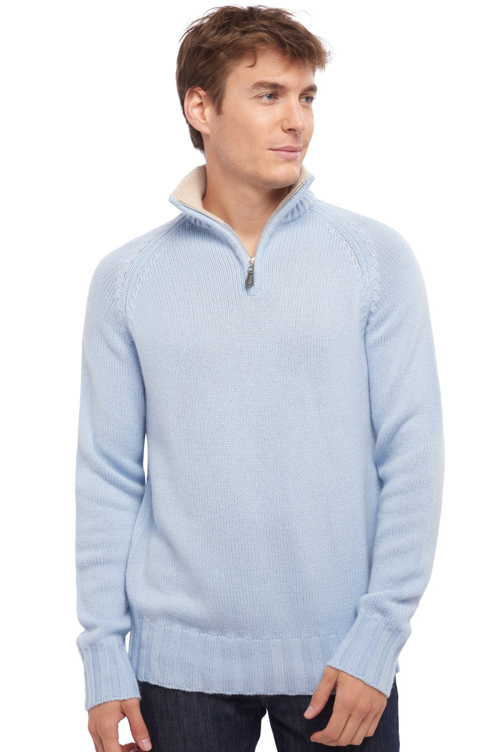 Olivier men's cashmere jumper - sky / timeless beige - Mahogany