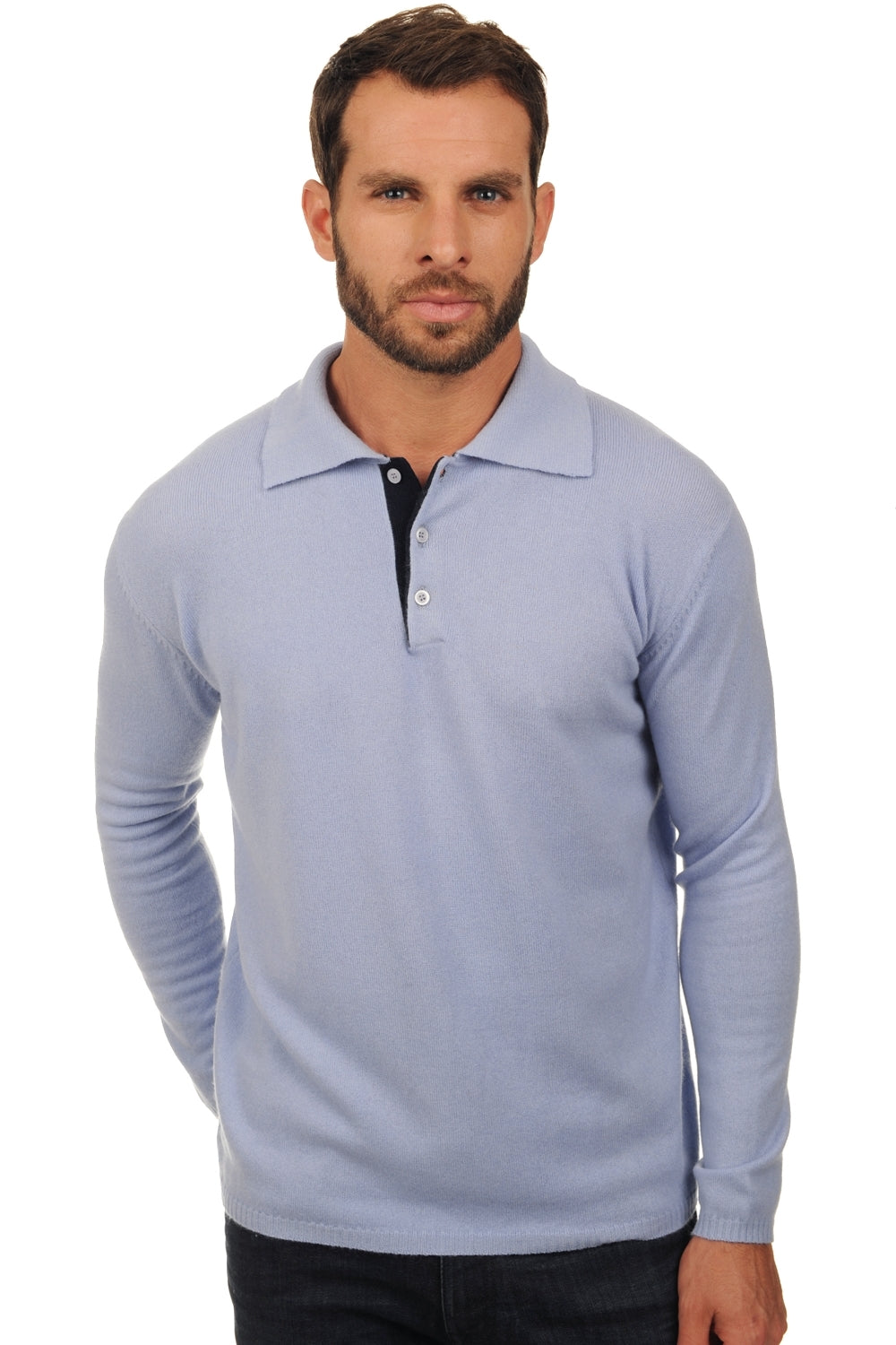 Scott men's cashmere jumper - sky / dark navy - Mahogany