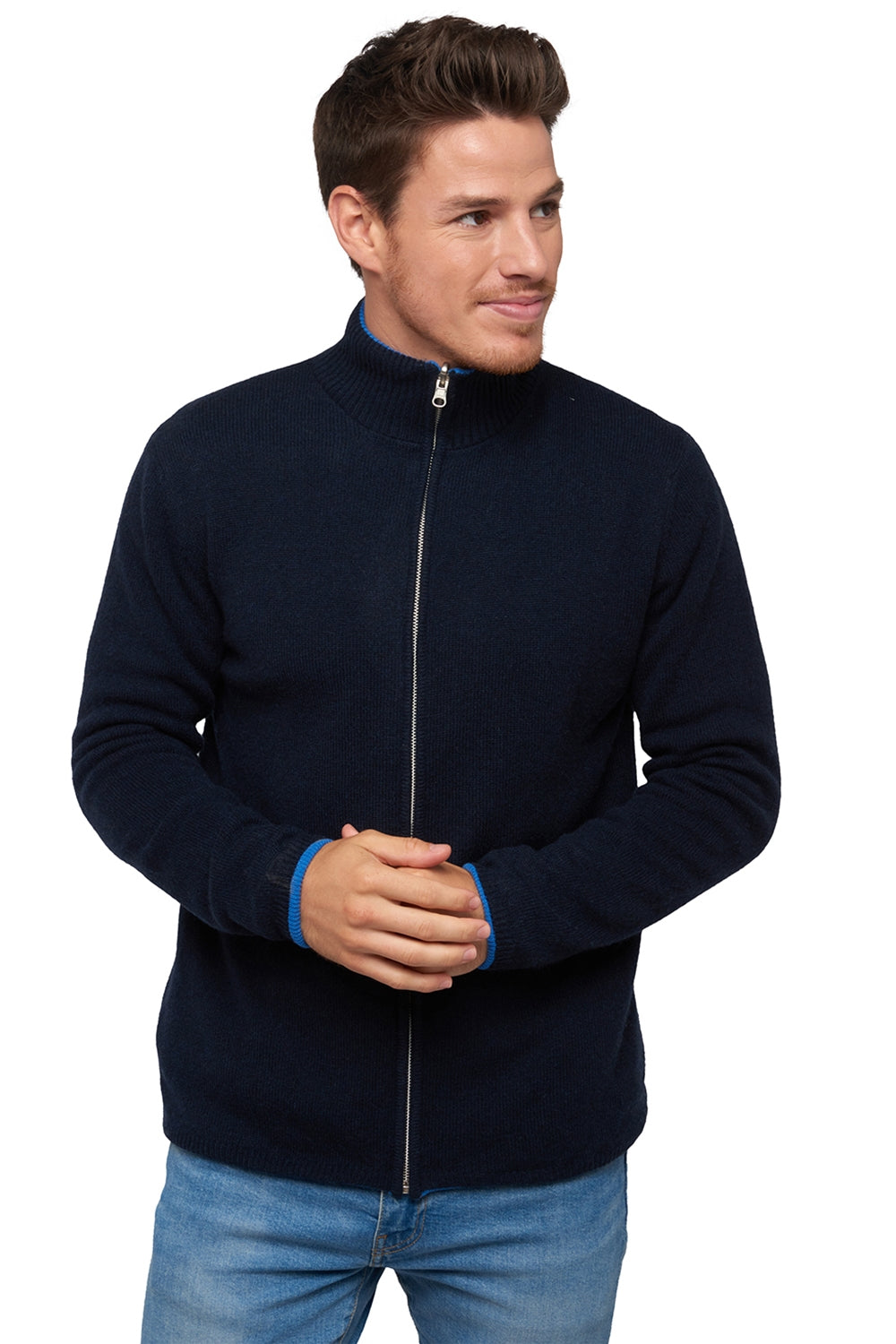 Vincent in cashmere and yak for men - midnight blue / tetbury blue - Mahogany