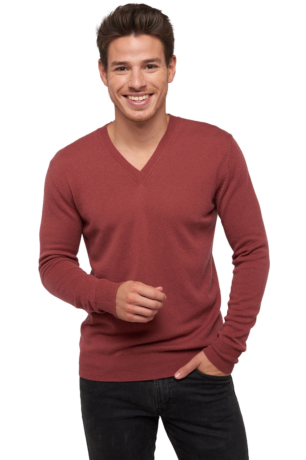 Tor men's cashmere jumper - rosewood - Mahogany