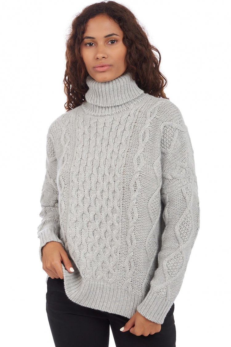 Cashmere jumper, 100% Cashmere, women, roll neck, oversized fit, long sleeves, chunky / 6 plies and more, cable knit, Mahogany