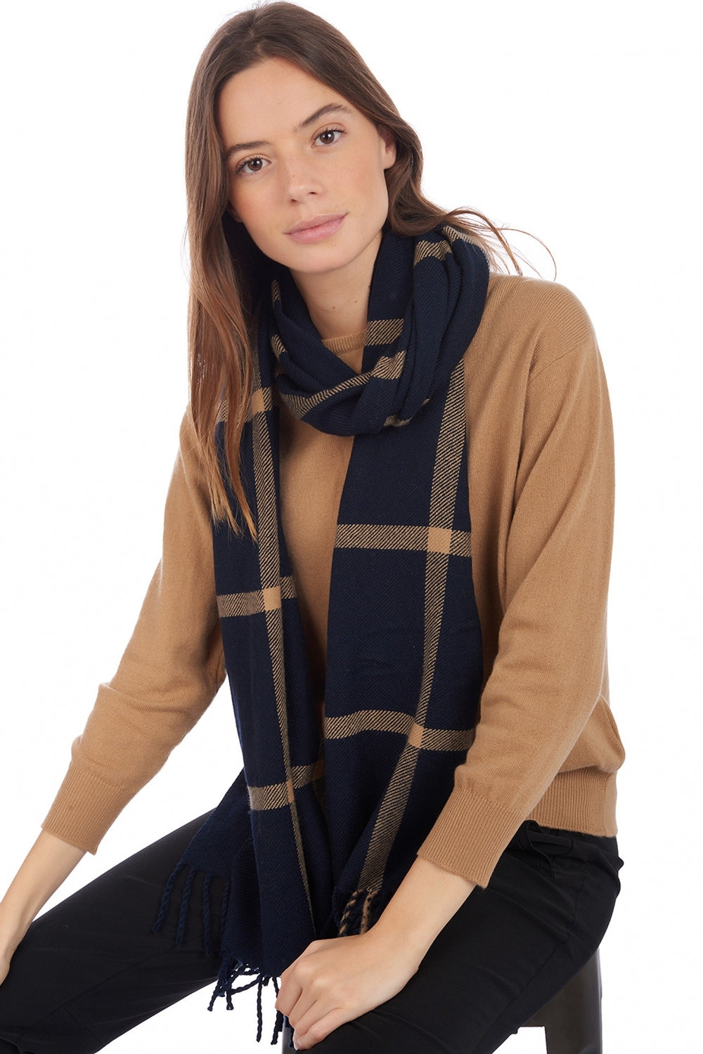 Amsterdam unisex cashmere jumper - dark navy / camel - Mahogany