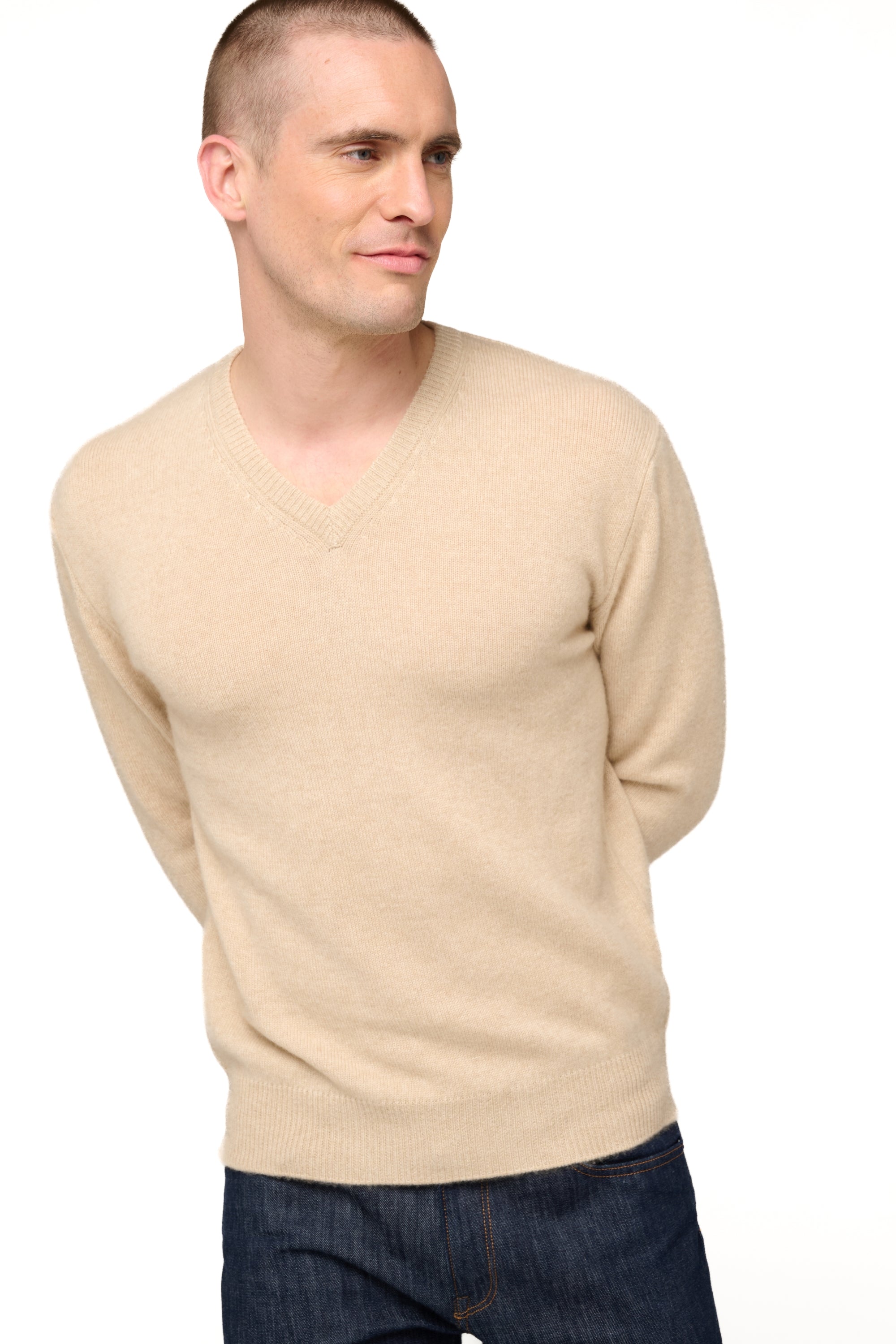 Hippolyte 4F men's cashmere jumper - natural beige - Mahogany