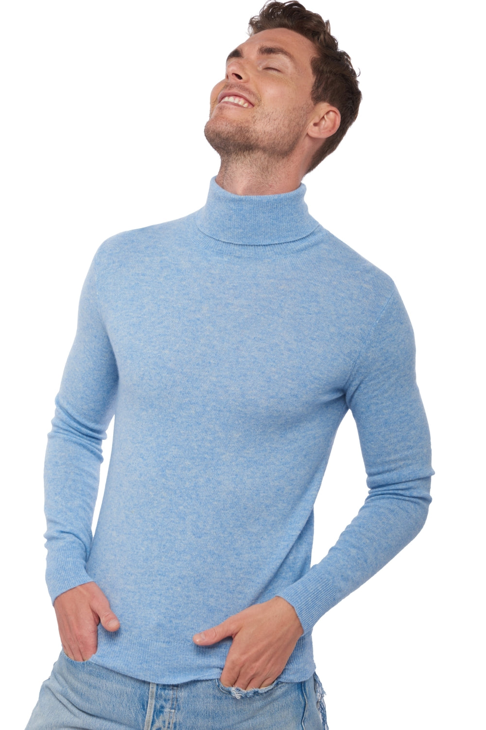 Tarry men's cashmere jumper - powder blue - Mahogany