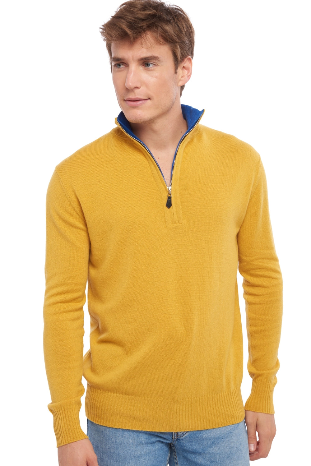 Henri men's cashmere - mustard / lapis blue - Mahogany