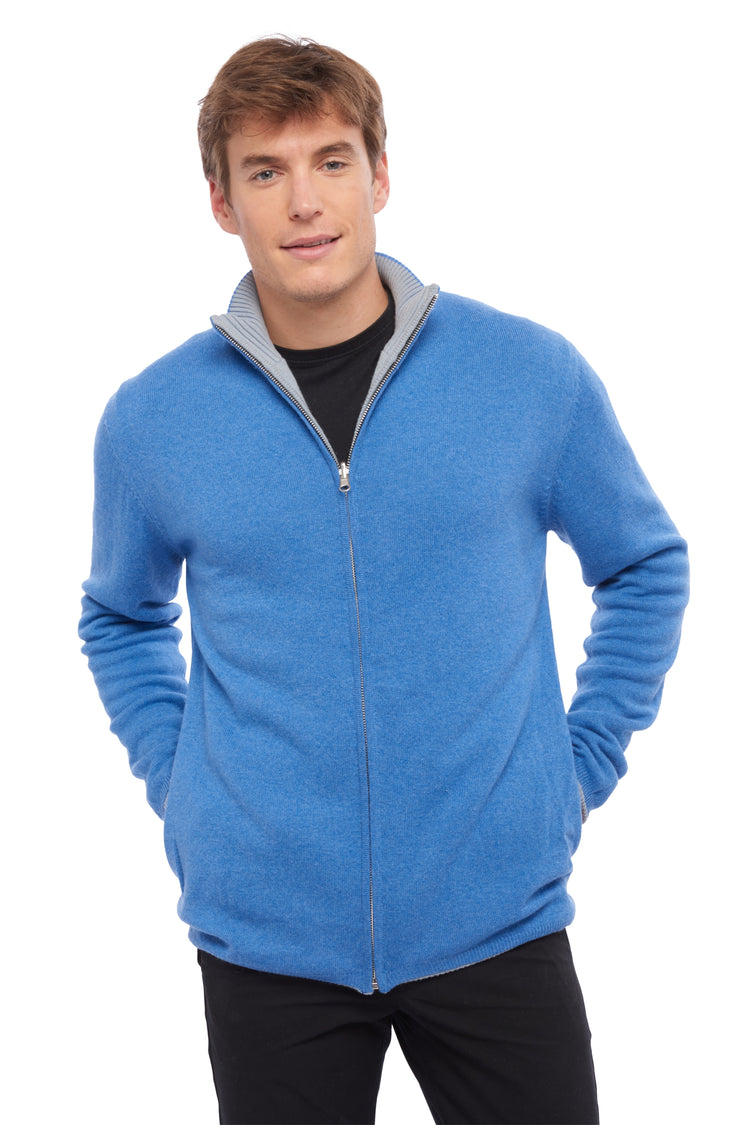 Vincent men's cashmere and yak jumper - sky / blue marl - Mahogany