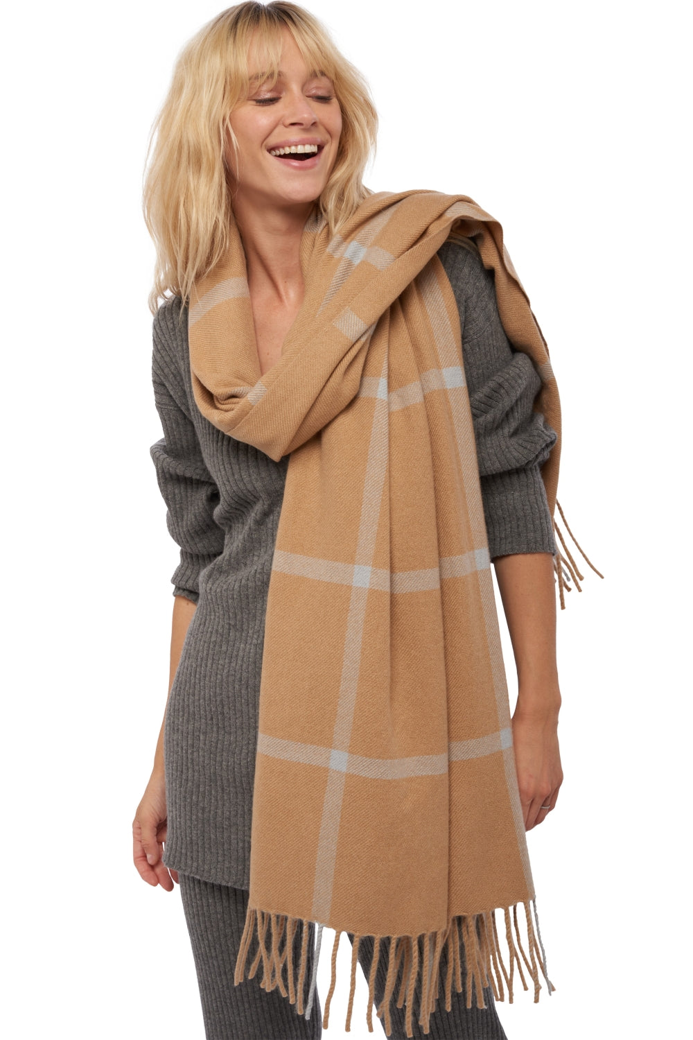 Cashmere shawl, 100% Cashmere, unisex, stripes, standard / 2 and 4 ply, thick weave, Mahogany
