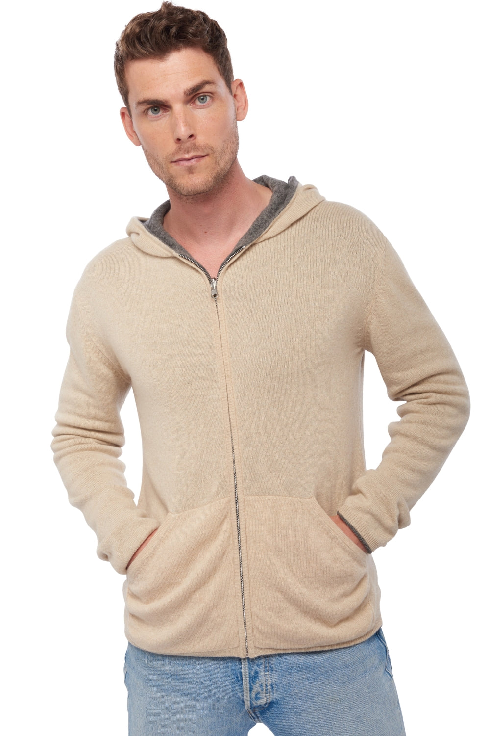 Carson cashmere men's jumper - marmot marl / natural beige - Mahogany