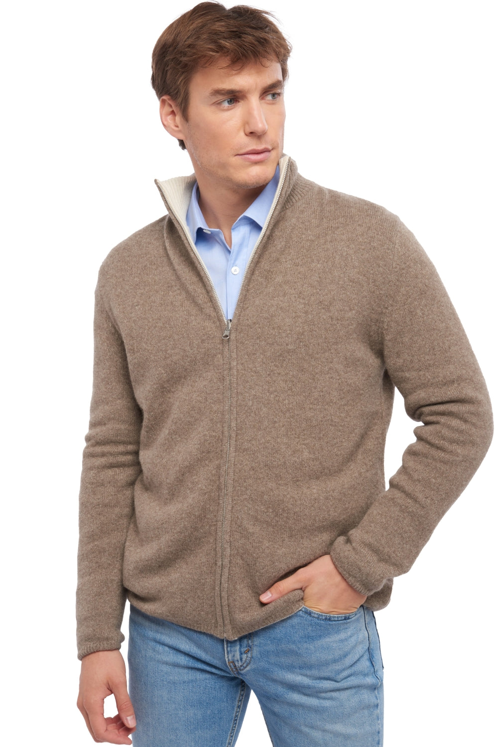 Vincent men's cashmere and yak jumper - natural marmot / natural écru - Mahogany