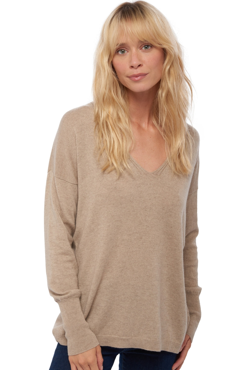Varsovie women's cashmere jumper - natural stone - Mahogany
