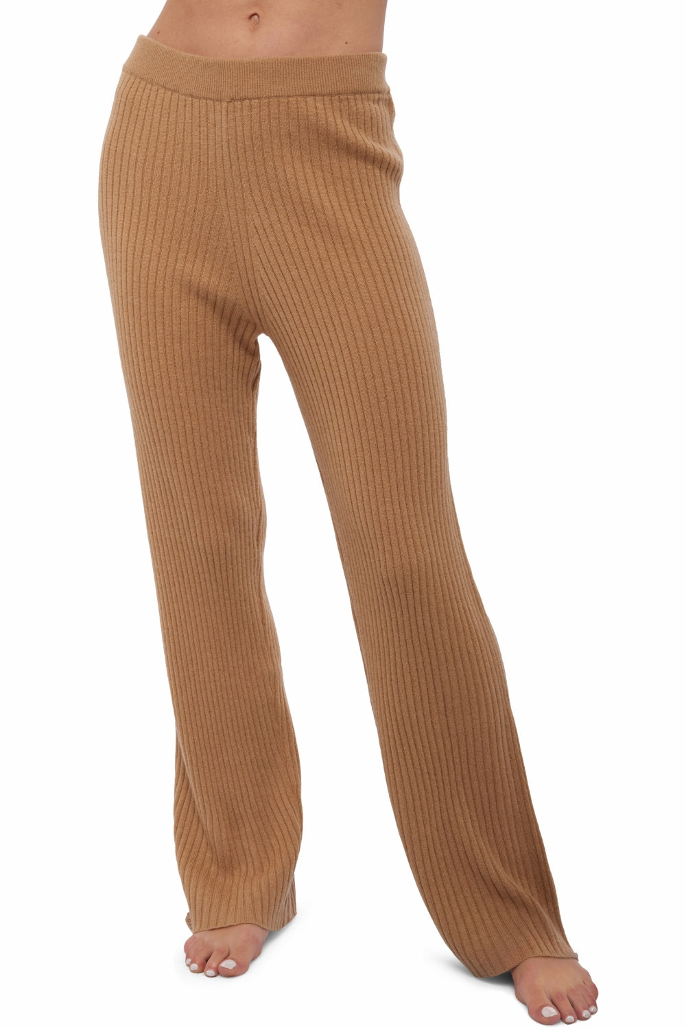 Cashmere trousers, 100% Cashmere, women, straight cut, fine, ribbed, Mahogany