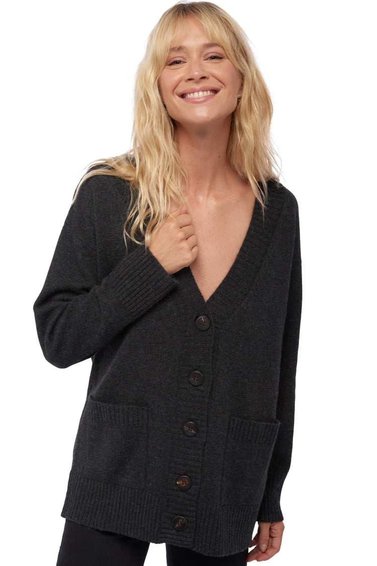 Cashmere cardigan, 100% Cashmere, women, V-neck, button fastening, oversize fit, long sleeves, medium weight / 2 and 4 ply, standard knit, Mahogany