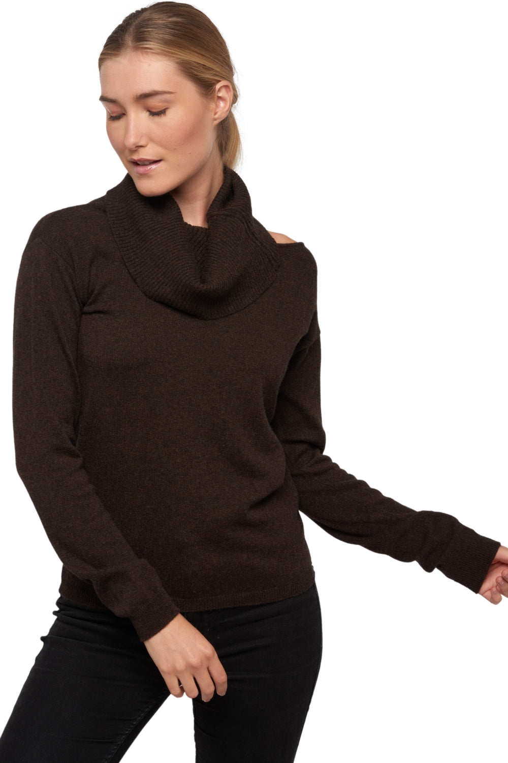 Cashmere jumper, 100% Cashmere, women, roll neck, straight cut, long sleeves, regular / 2 and 4 ply, regular knit, Mahogany