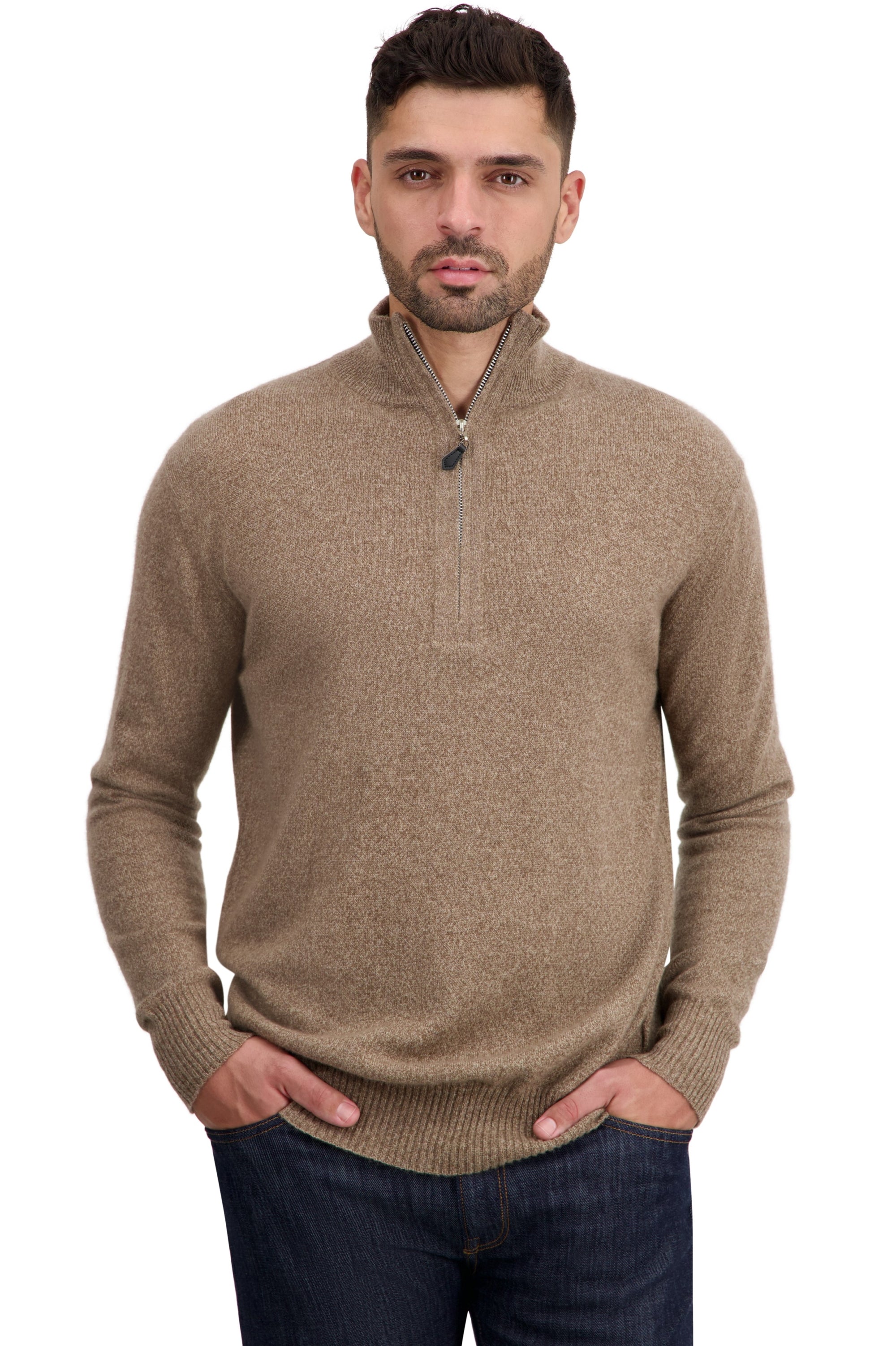 Toulon cashmere jumper for men - tan marl - Mahogany