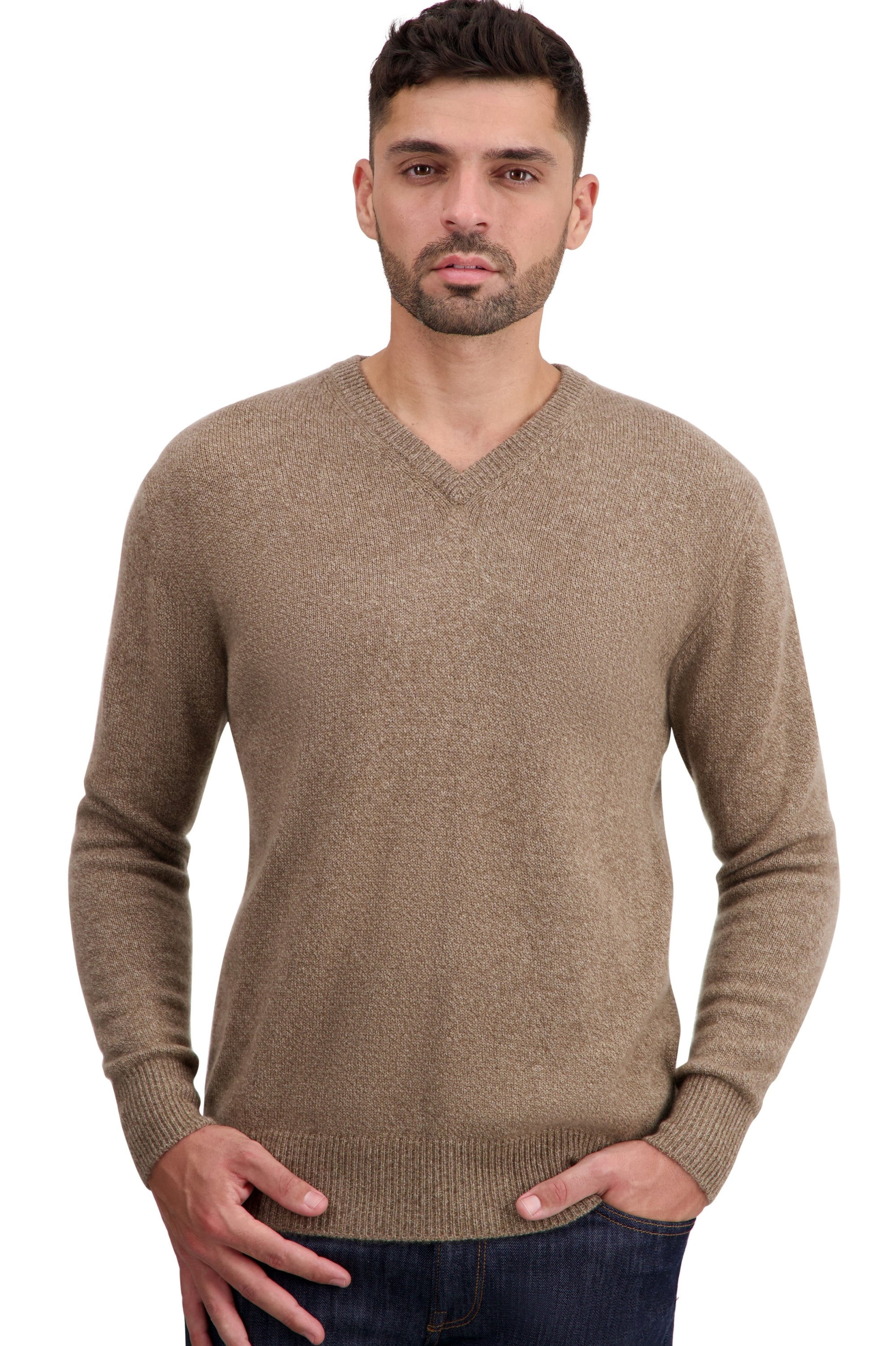 Cashmere turtleneck for men - tan marl - Mahogany