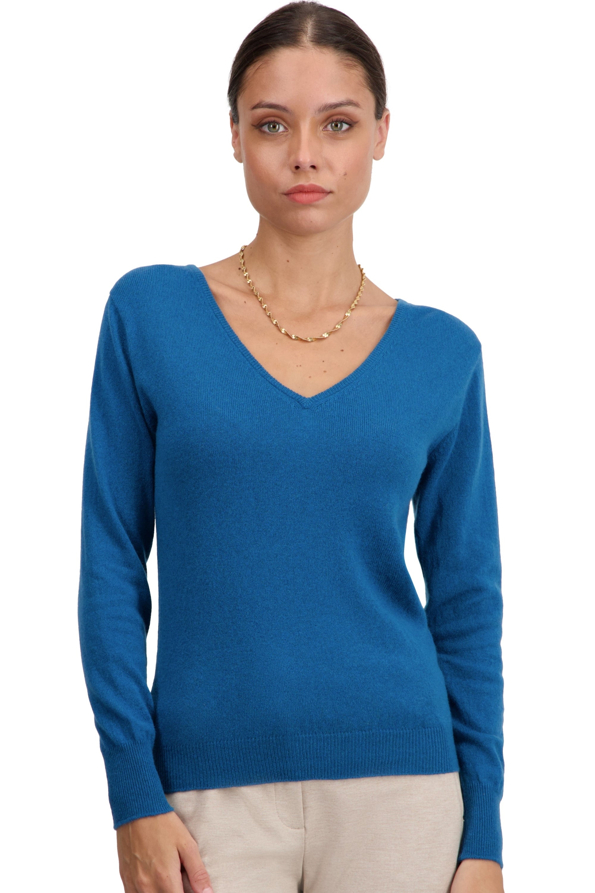 Cashmere jumper, 100% Cashmere, women, V-neck, straight cut, long sleeves, regular / 2 and 4 ply, standard knit, Mahogany