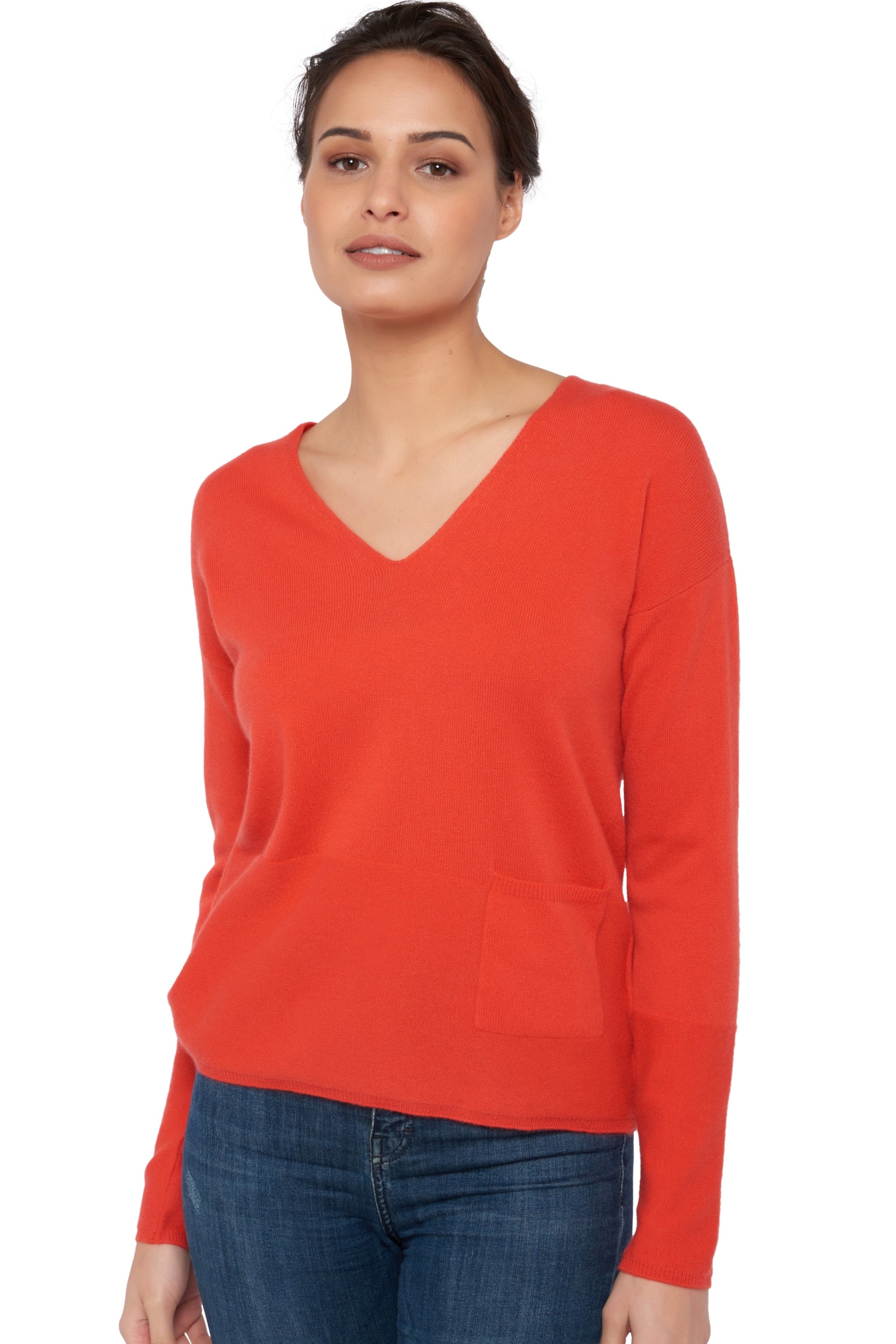 Uliana women's cashmere jumper - bright coral - Mahogany