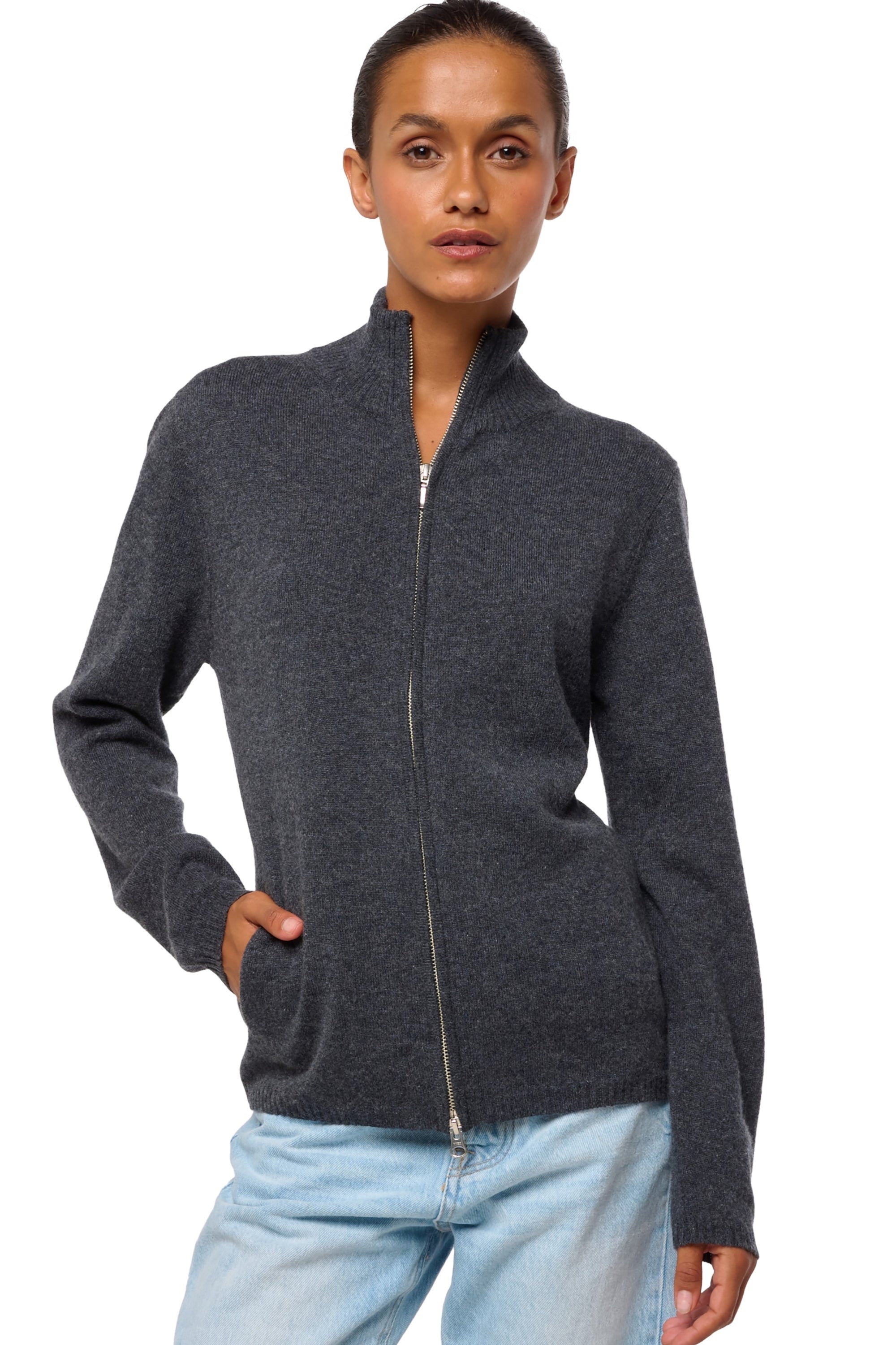 Thames women's cashmere jumper - dark grey - Mahogany