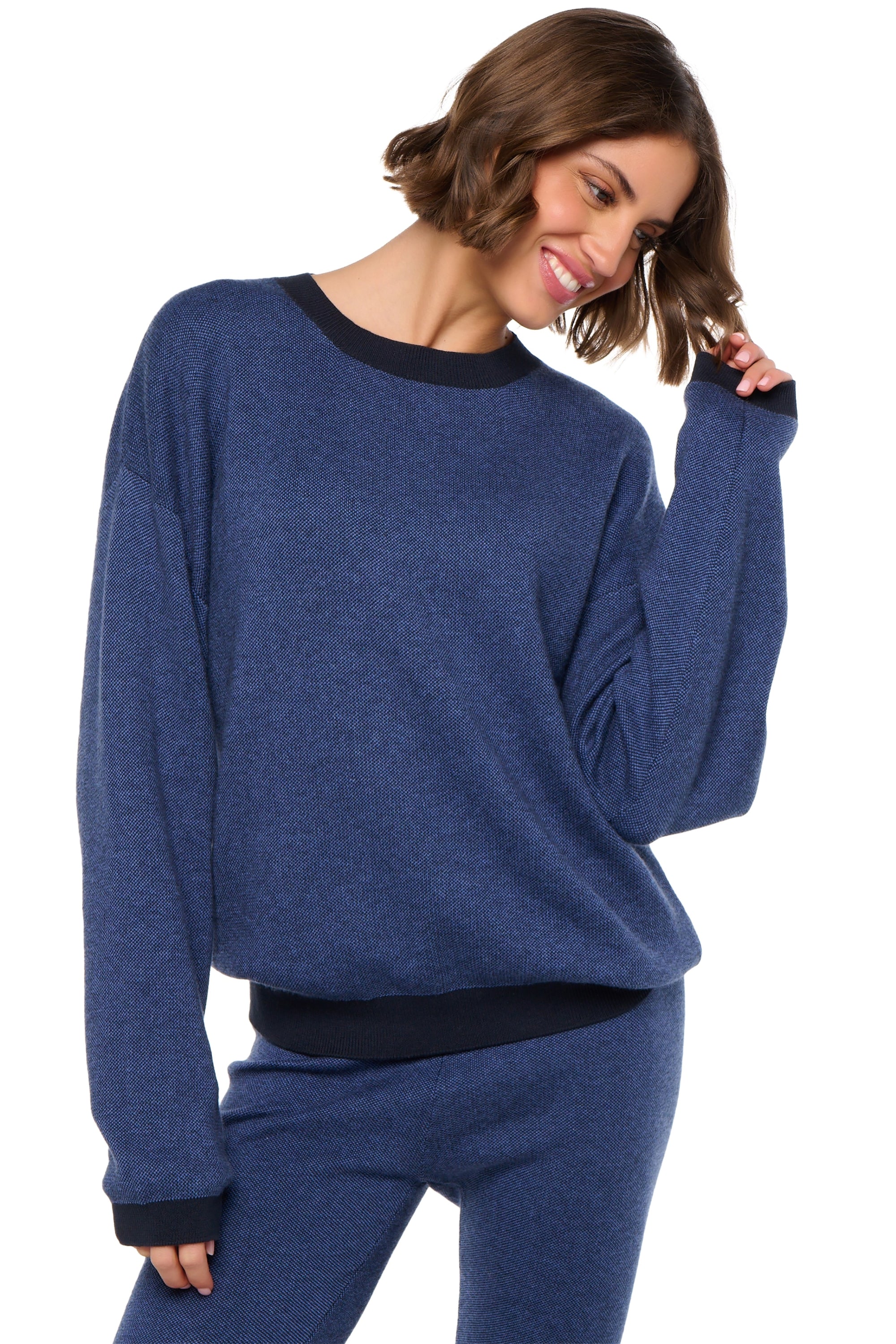 Stormie in cashmere and cotton for women - blue / heather black - Mahogany