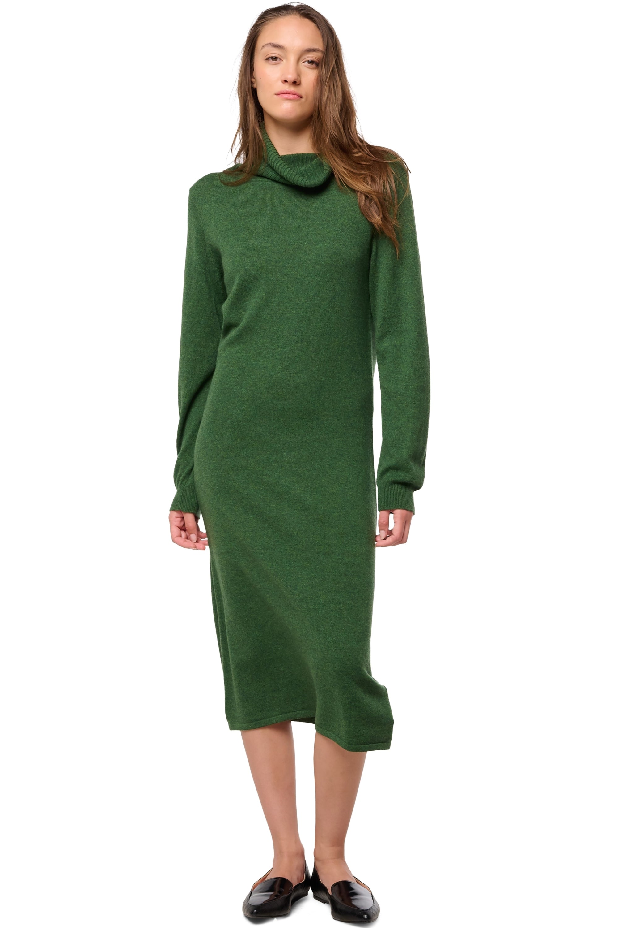 Cashmere dress, 100% Cashmere, women, roll neck, straight cut, long sleeves, standard / 2 and 4 ply, standard knit, Mahogany
