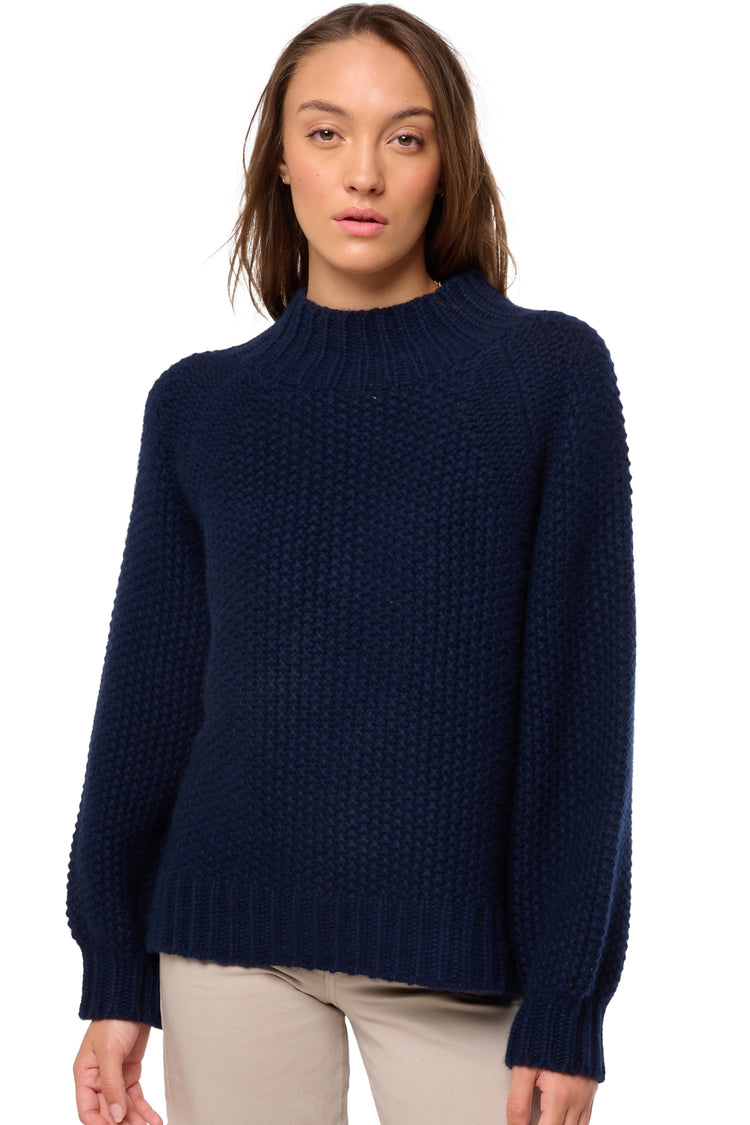 Cashmere jumper, 100% Cashmere, women, high neck / funnel neck, oversized cut, balloon sleeves, chunky / 6 ply and more, standard knit, Mahogany
