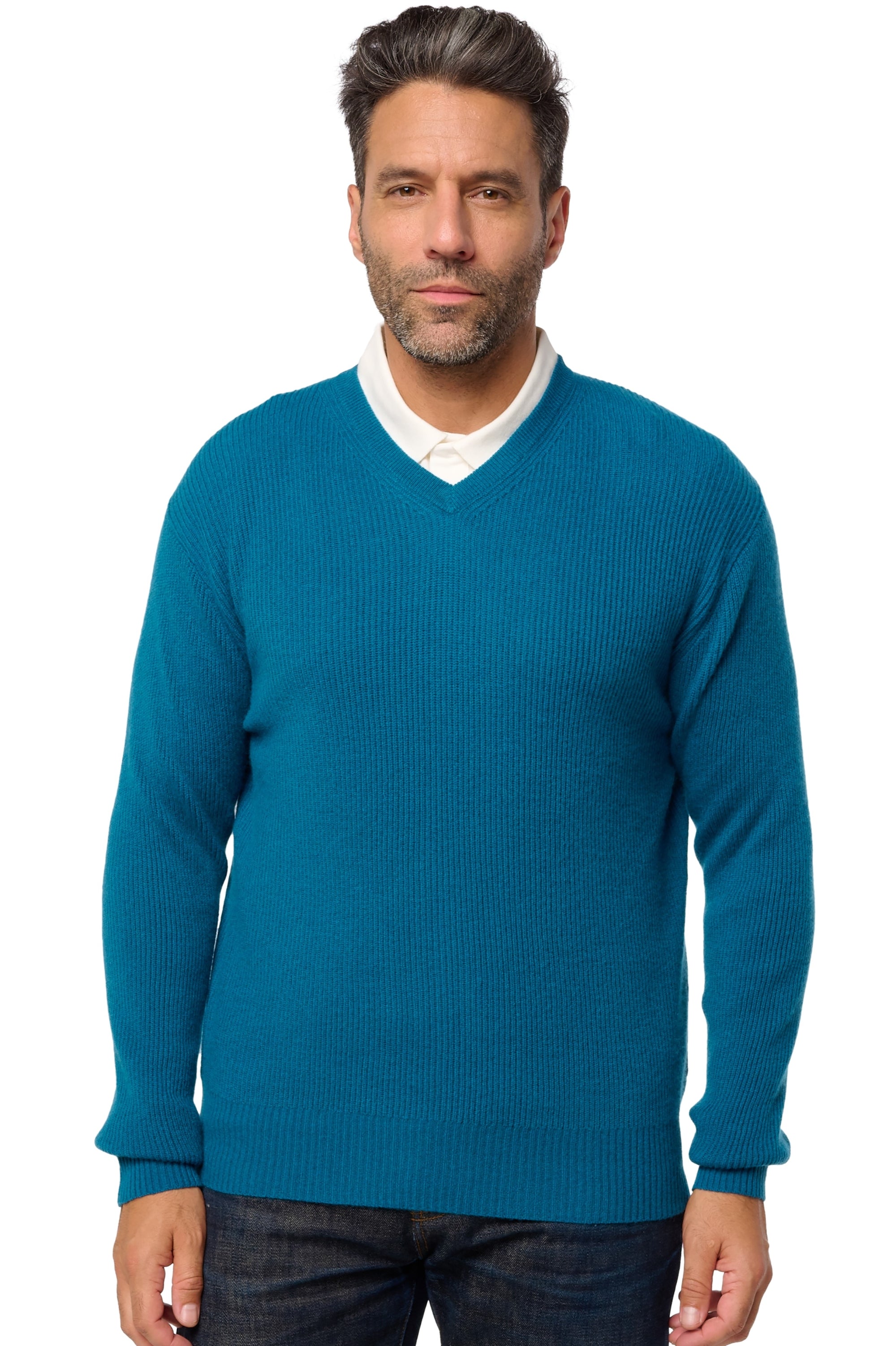 Cashmere jumper, 100% Cashmere, men, V-neck, straight cut, long sleeves, standard / 2 and 4 ply, standard knit, Mahogany
